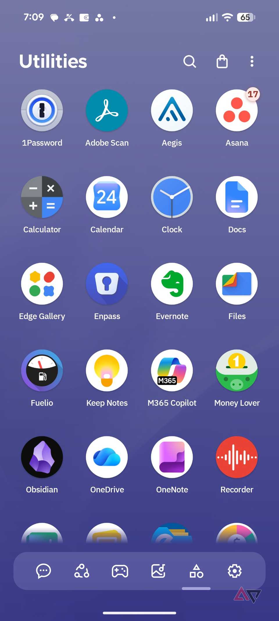 Uno screenshot che mostra le categorie di app in Smart Launcher