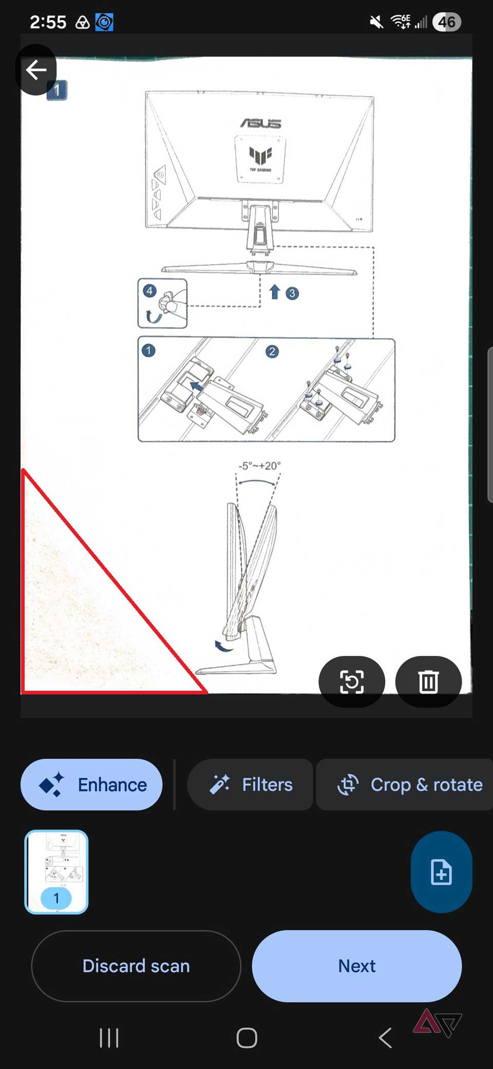 A screenshot of the Google Drive Scan tool with an error on the bottom corner