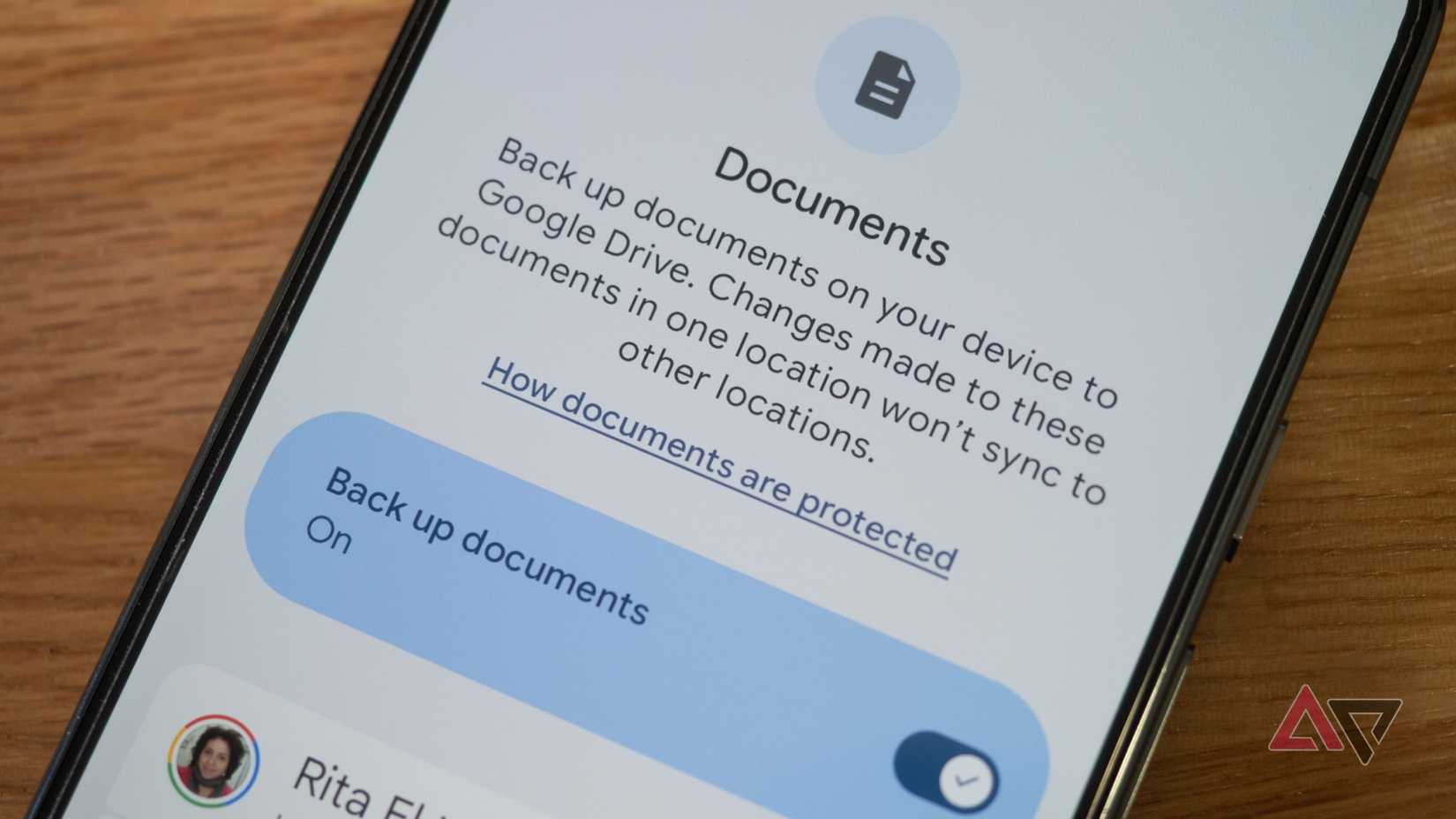 Android's new Documents backup settings screen on a Pixel phone