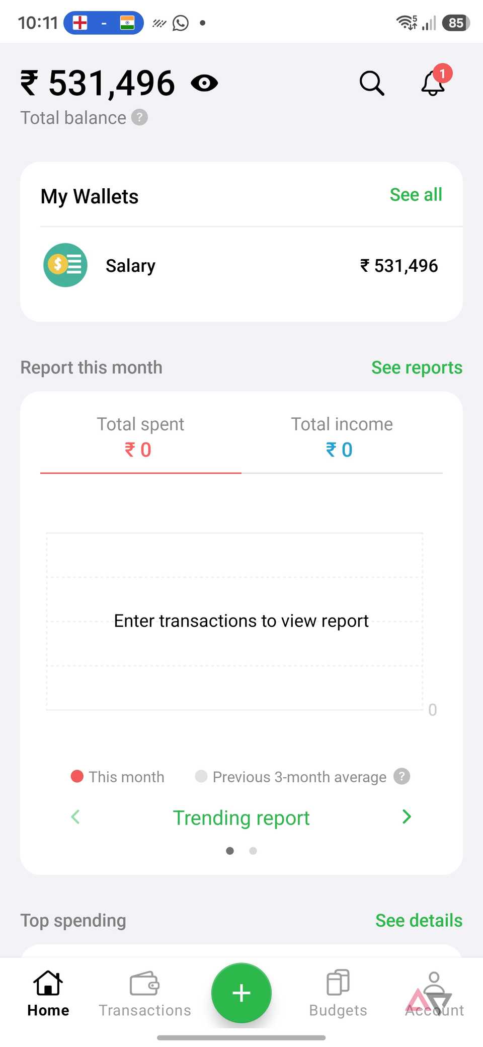 A screenshot showing Money Lover home