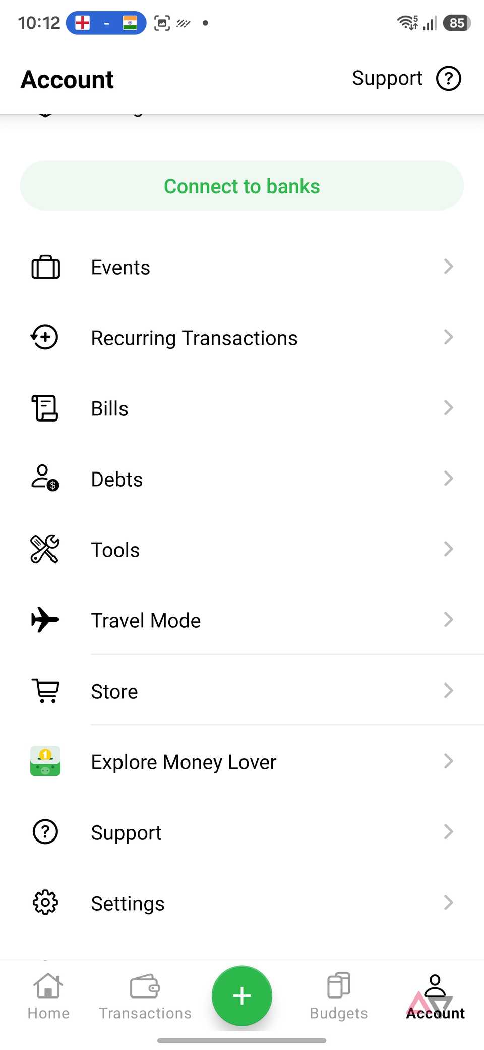 A screenshot showing features of Money Lover