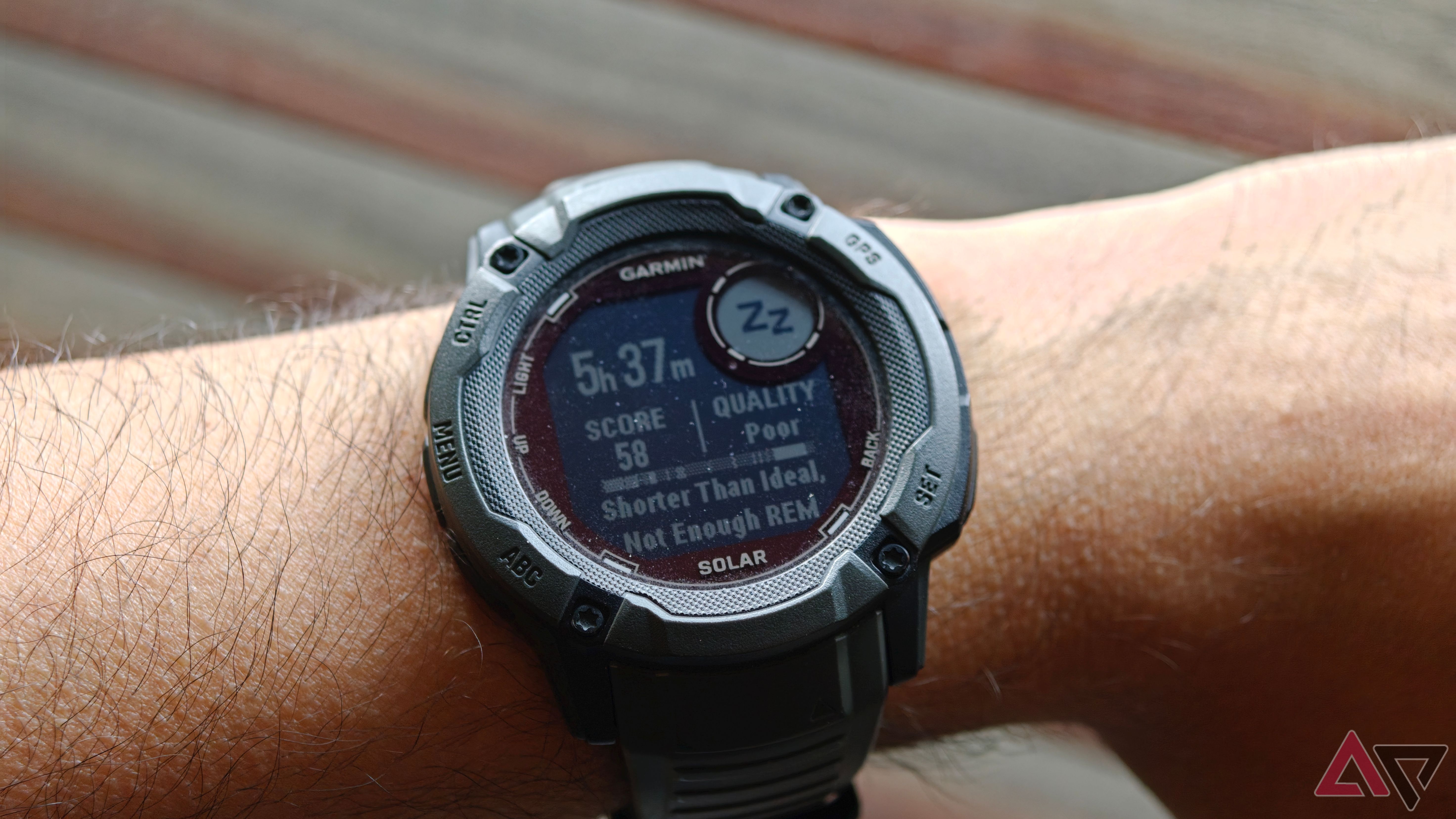 Garmin watch showing sleep score