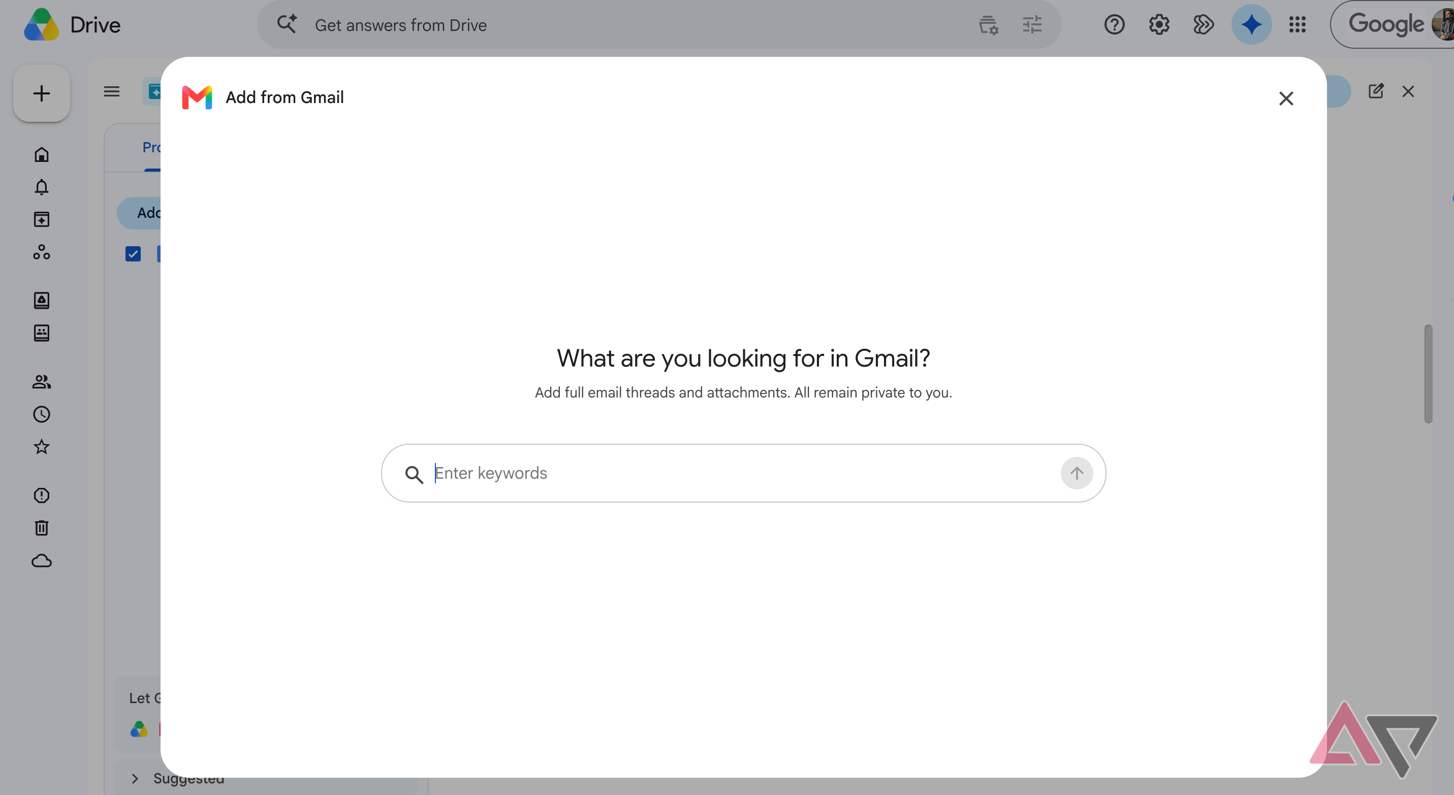 Google Drive Projects add from gmail
