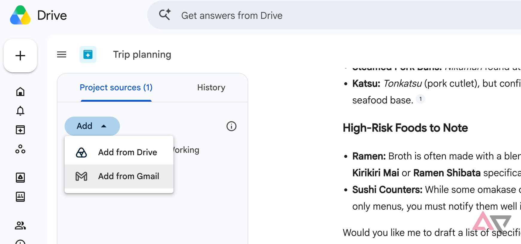 Google Drive Projects add gmail emails