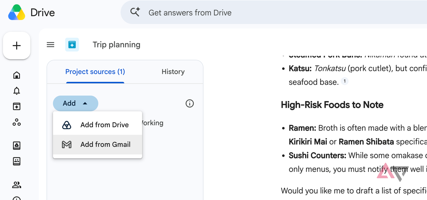 Google Drive Projects add gmail emails