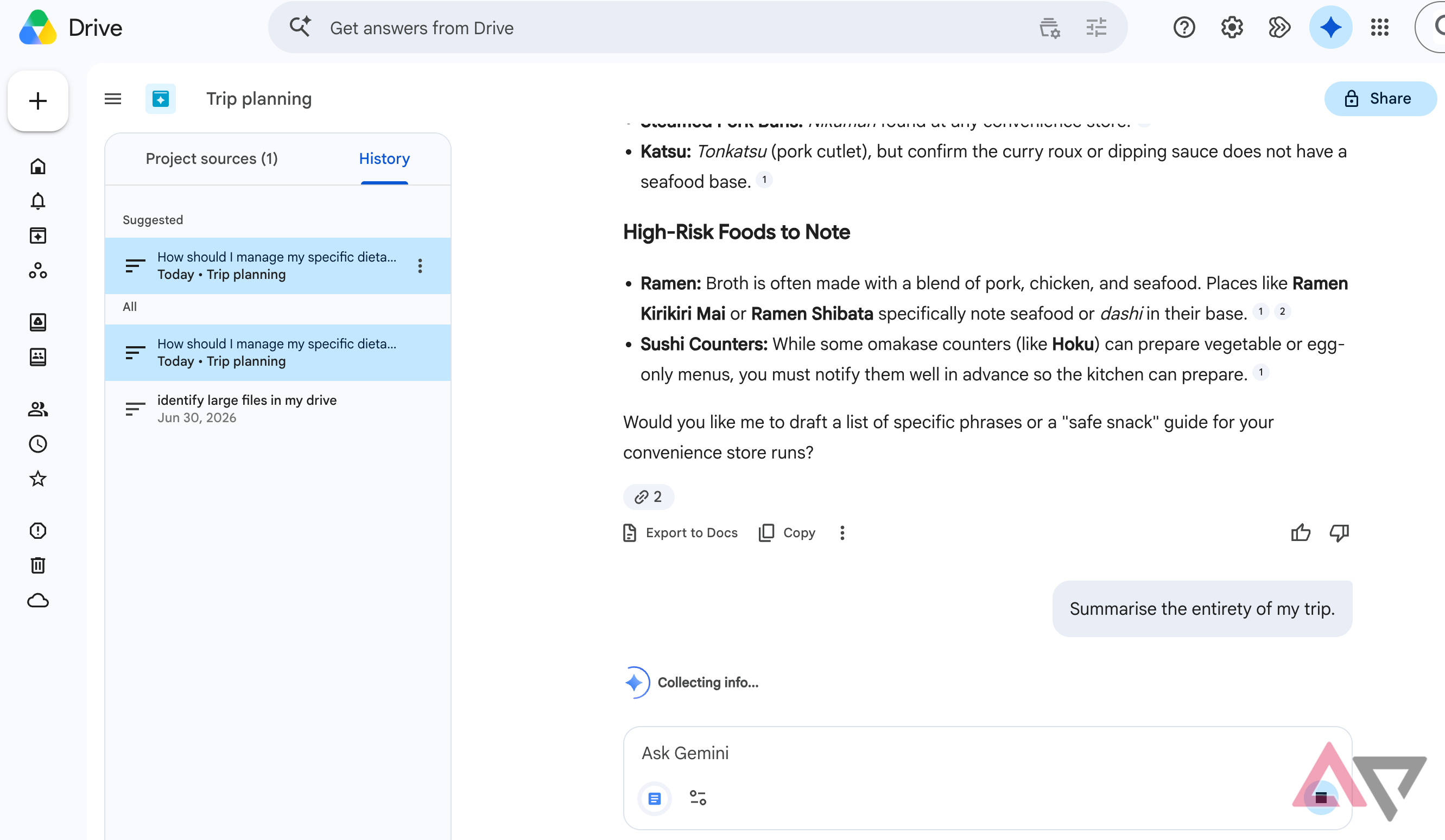 Google Drive Projects conversation history