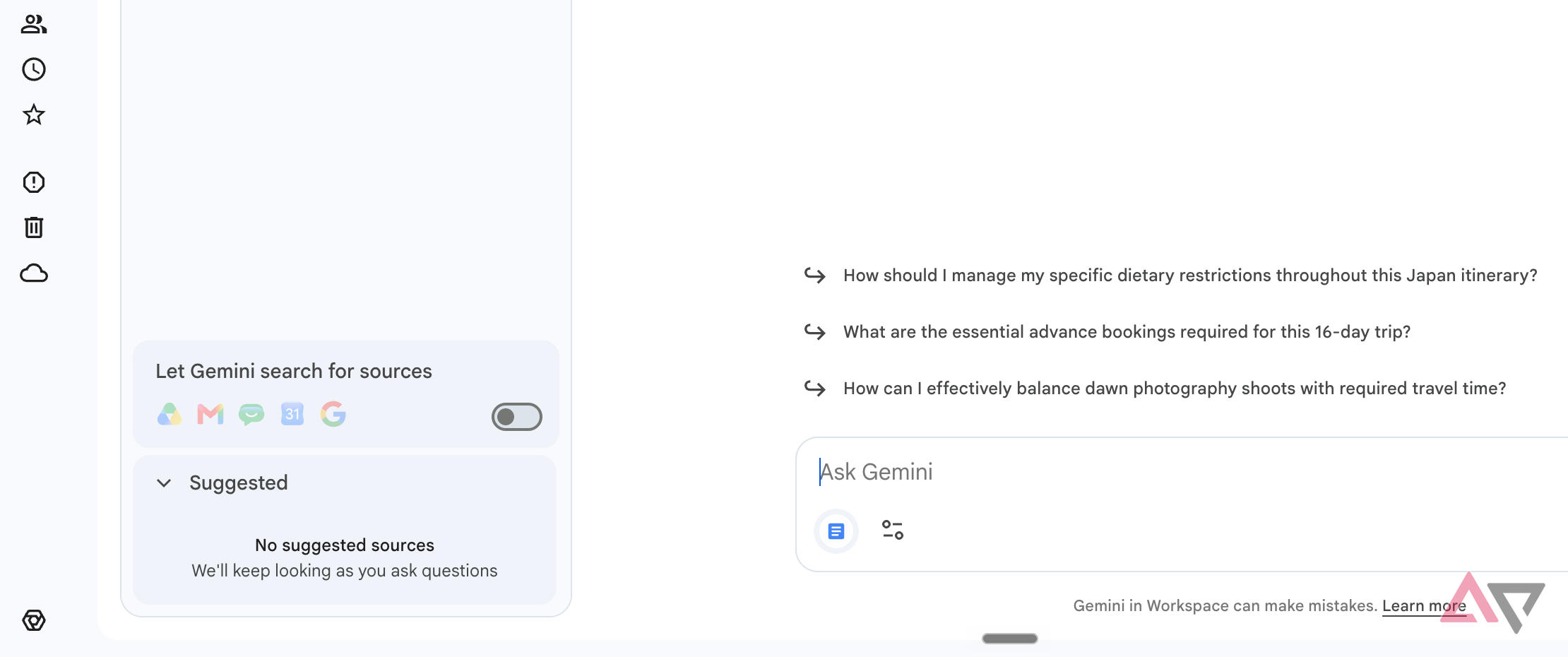 Google Drive Projects let gemini search options
