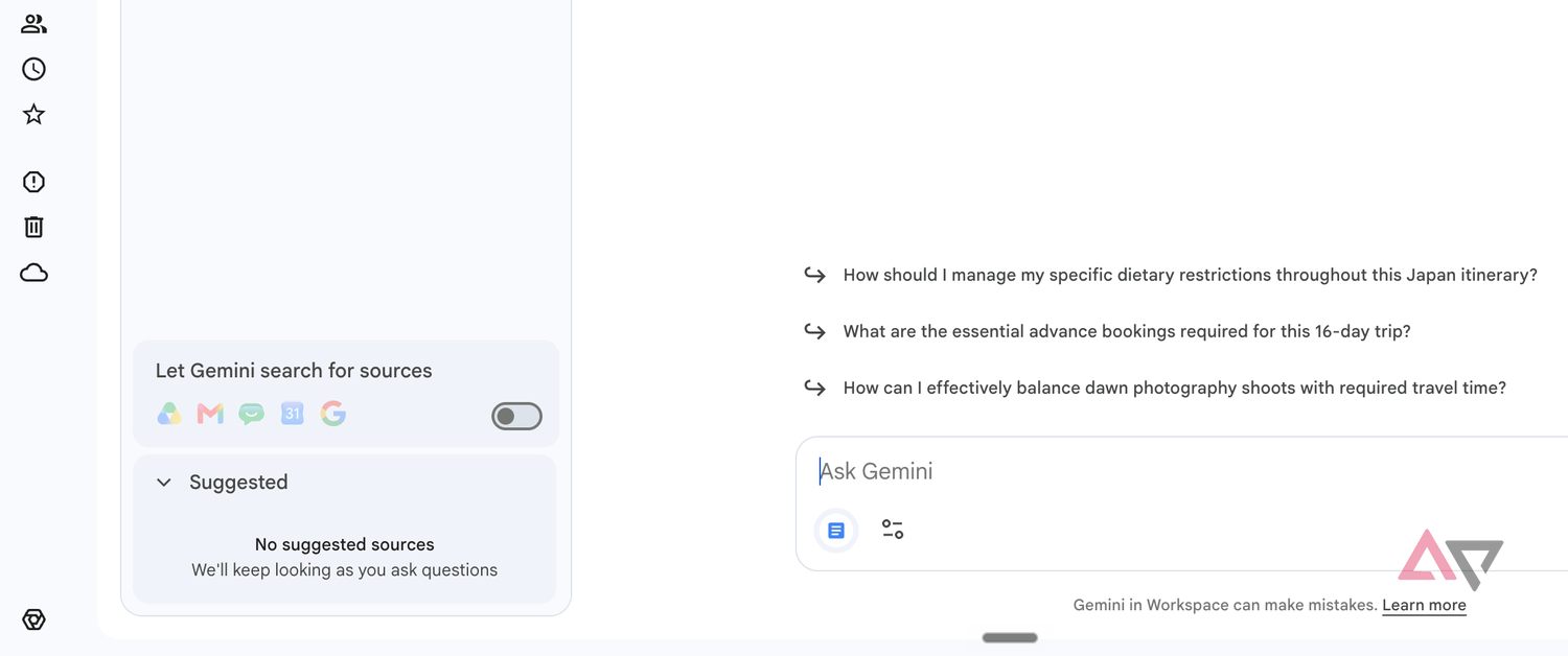 Google Drive Projects let gemini search options