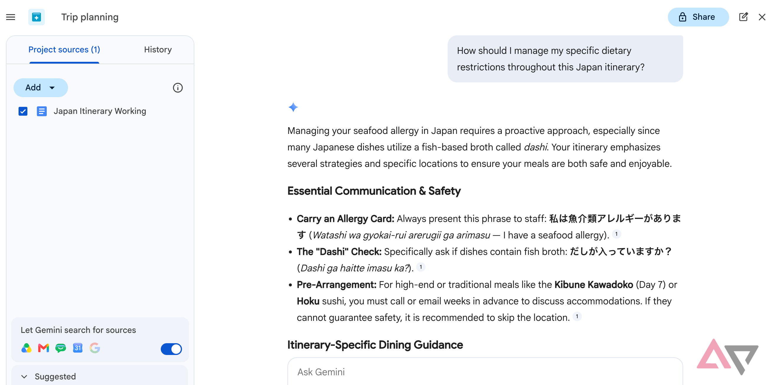 Google Drive Projects source based chats