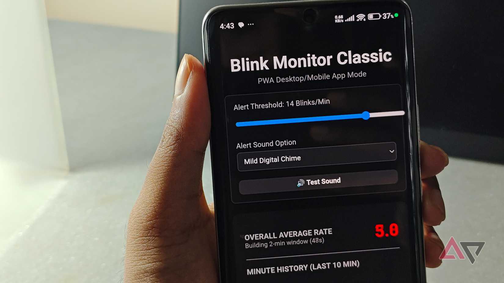 The Blink Monitor tool showing a low blink rate.