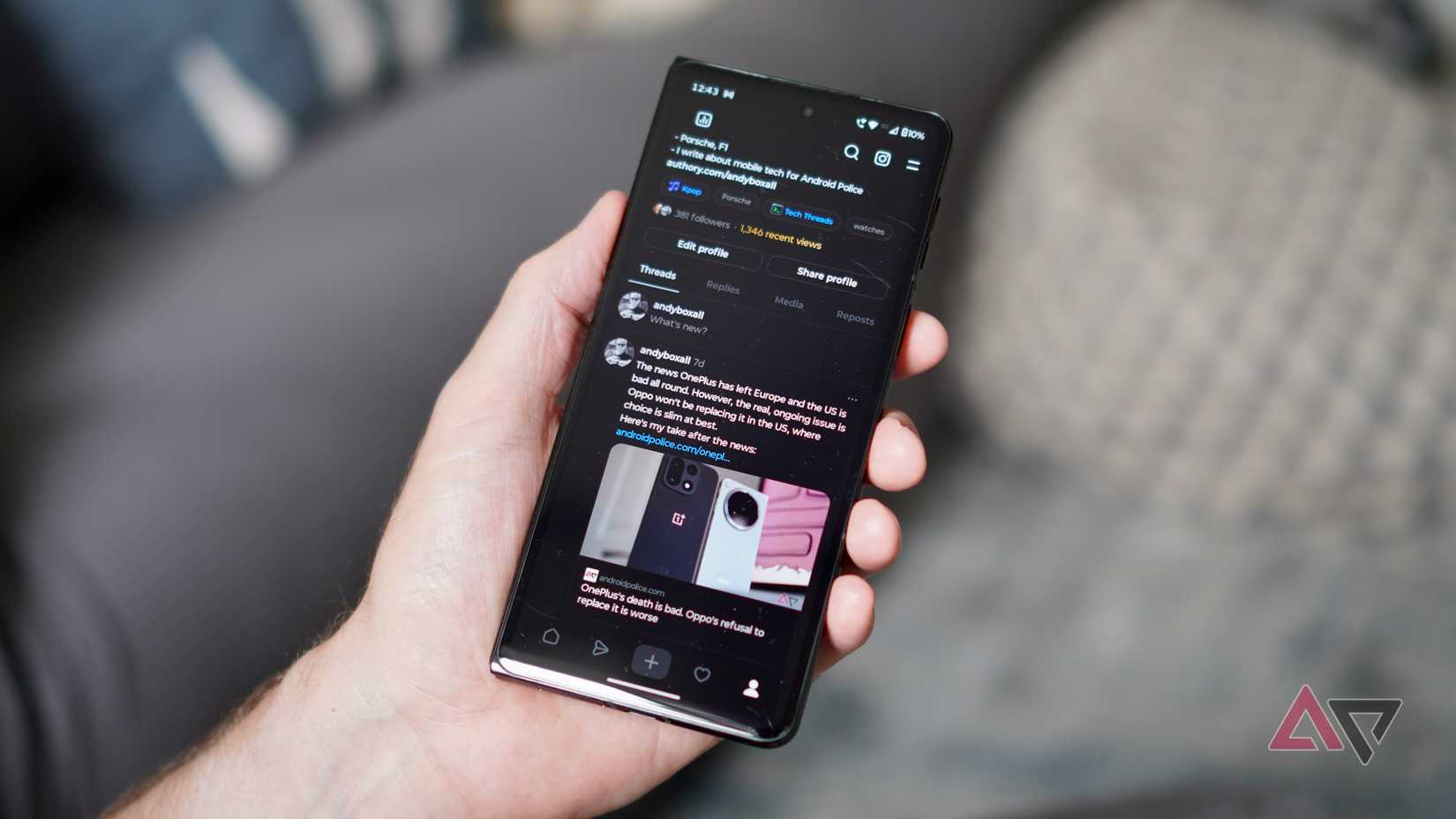 A social network app on the Motorola Razr Fold's cover screen