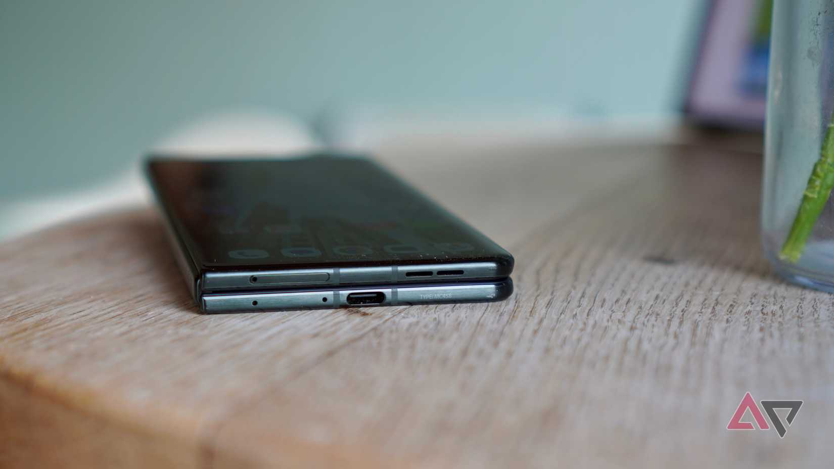 The closed Motorola Razr Fold showing the charging port