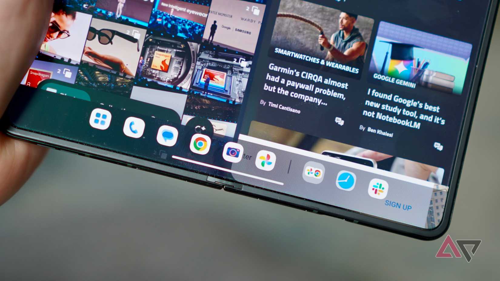 The taskbar on the Motorola Razr Fold