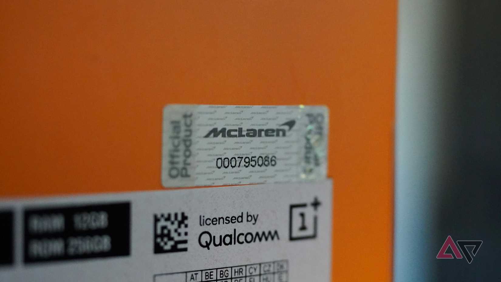 The label on the back of the OnePlus 7T Pro McLaren Edition's box