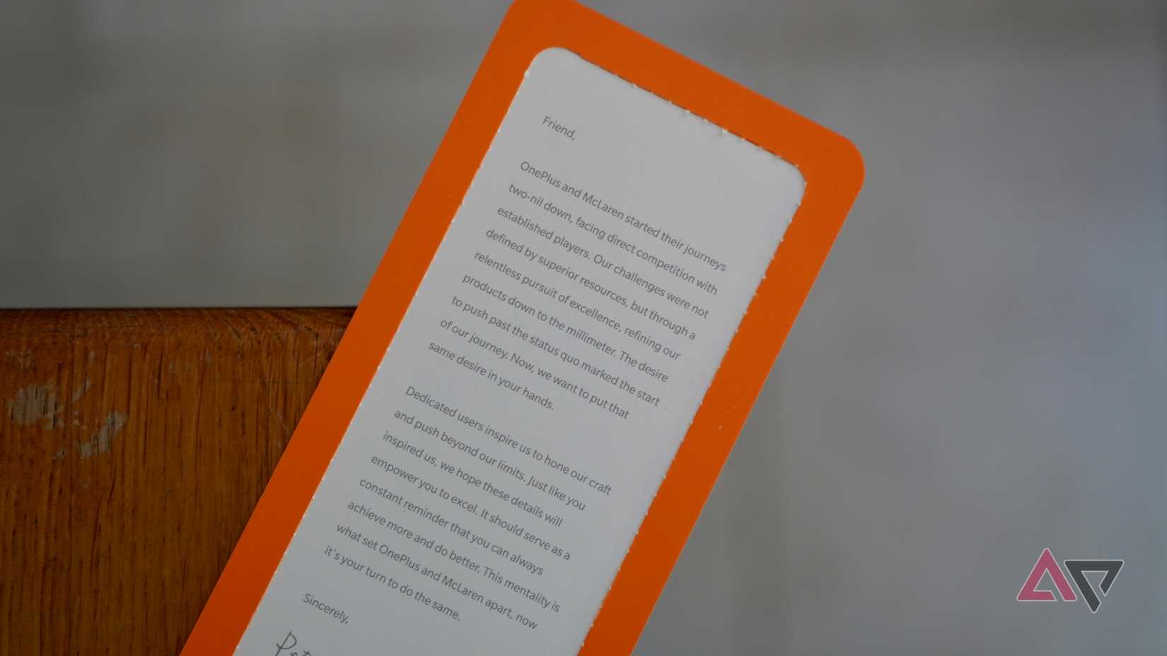 The letter inside the OnePlus 7T Pro McLaren Edition's box