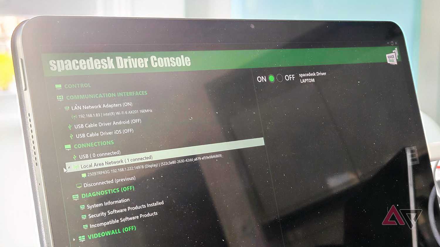 Space Desk app interface on Android tablet Windows PC wireless connection