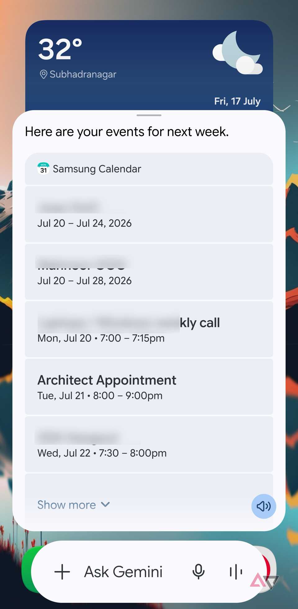 Gemini getting calendar events