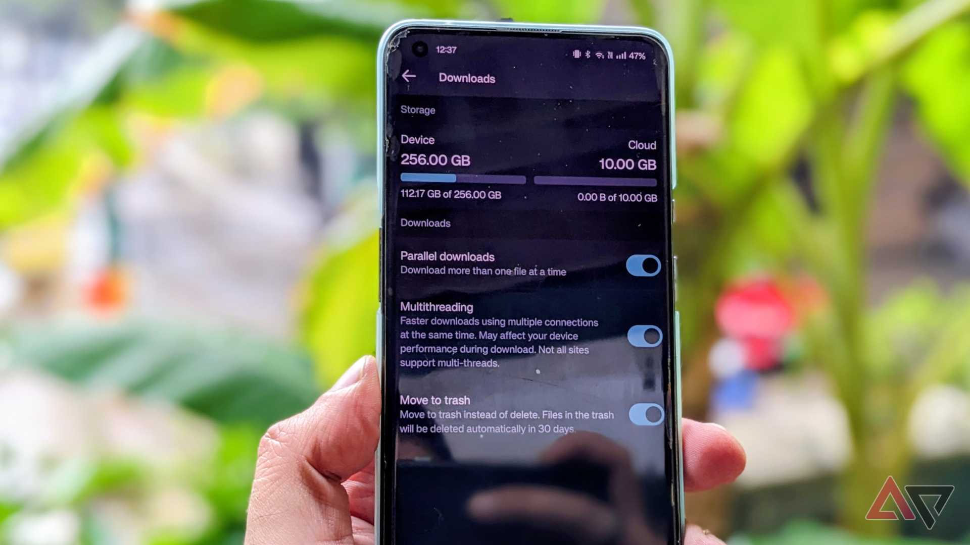 Aloha browser showing download settings