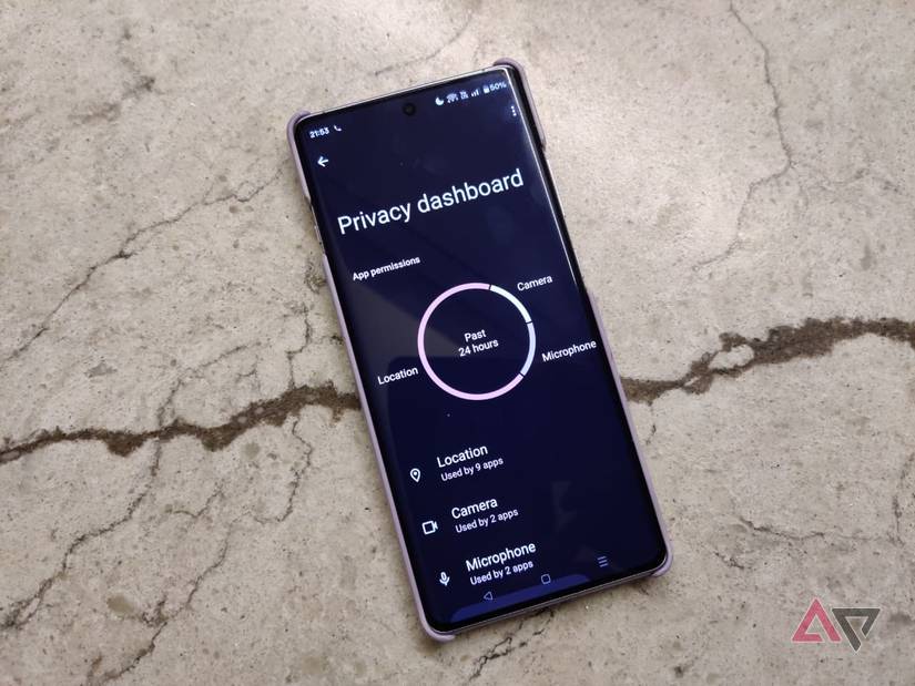 The Android Privacy dashboard on the phone screen