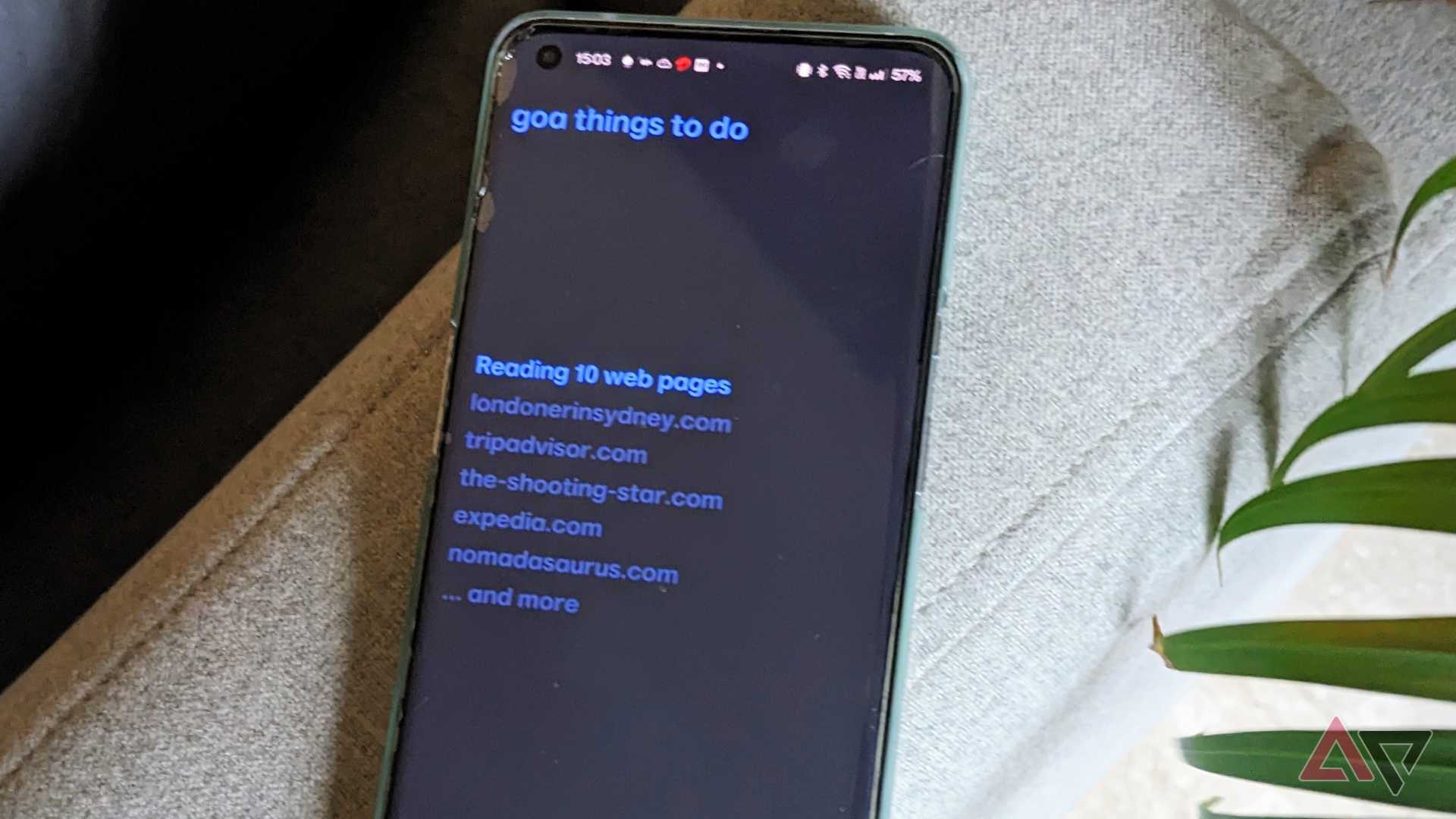 Arc Browser on phone doing a search using 10 web pages