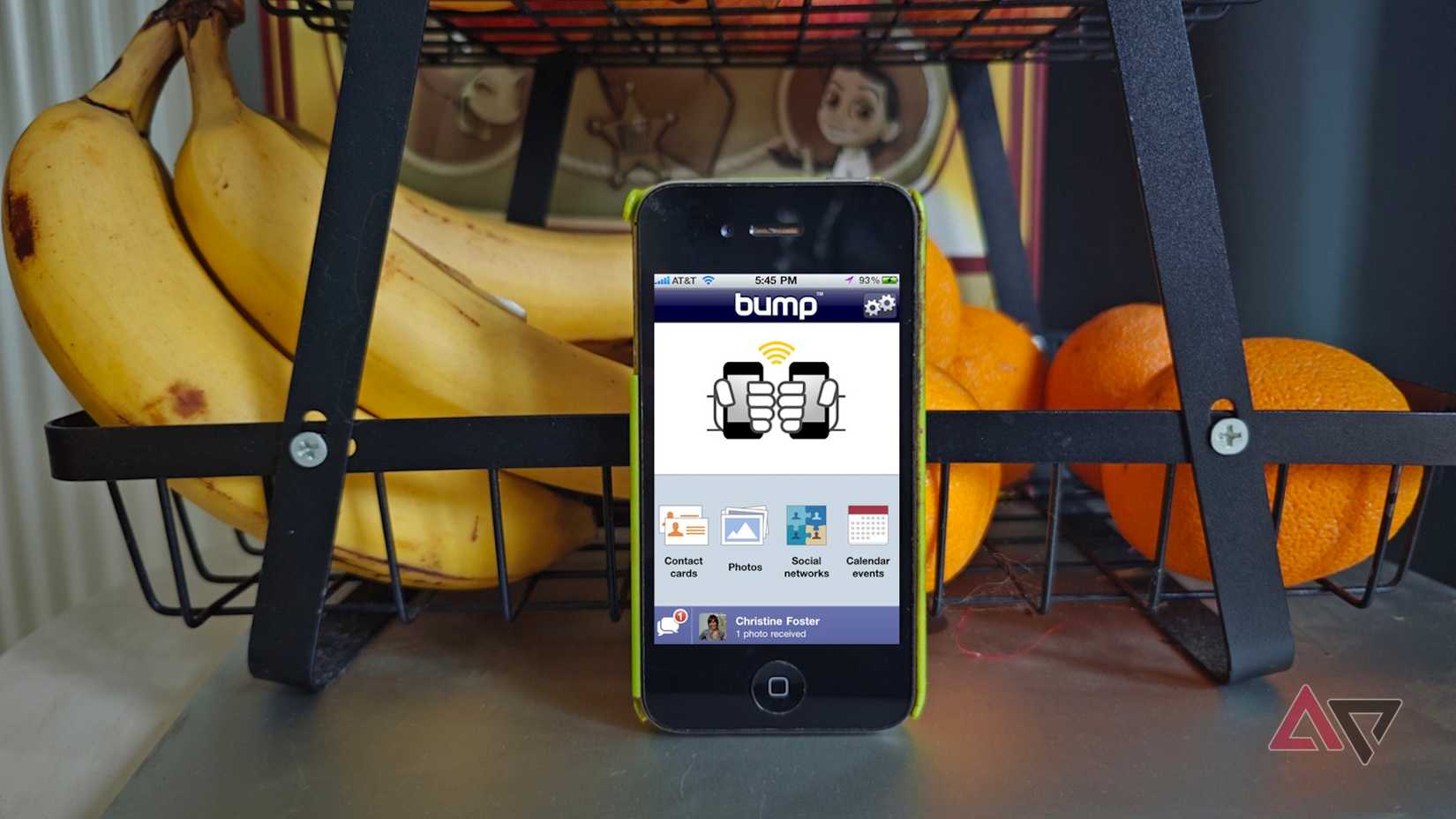 Old iphone with Bump app. also, bananas