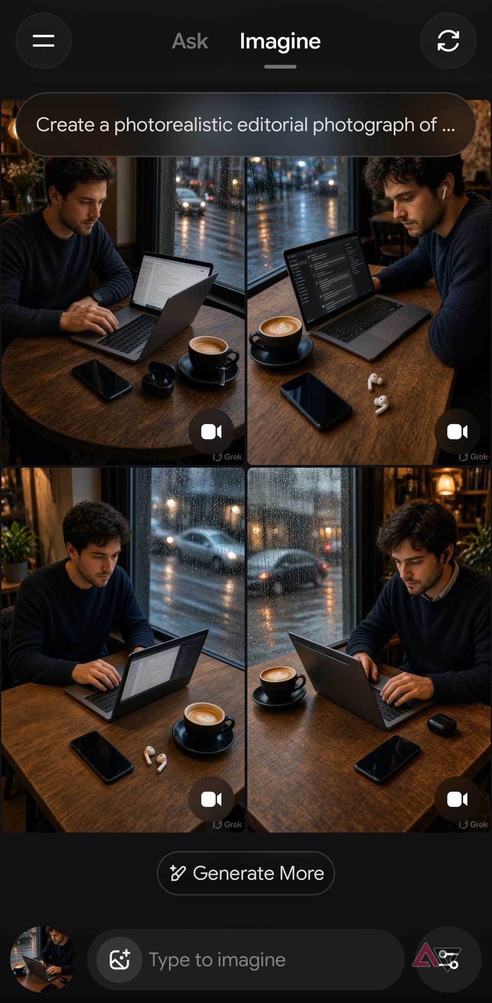 A screenshot showing Grok generating images