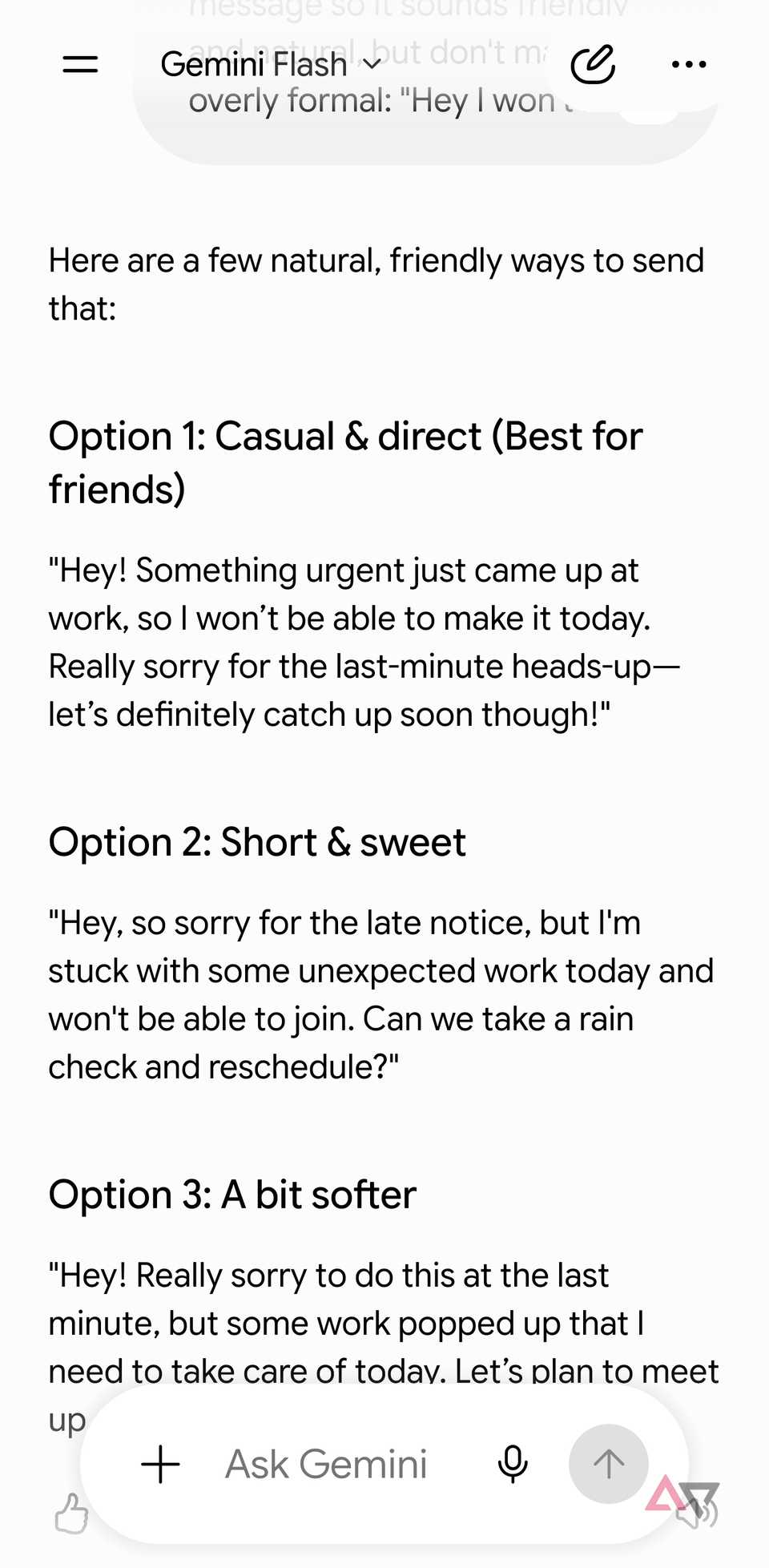 A screenshot showing Gemini answering quesiton