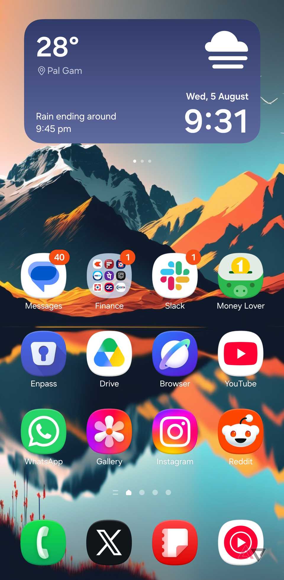 A screenshot showing main screen on Samsung phone