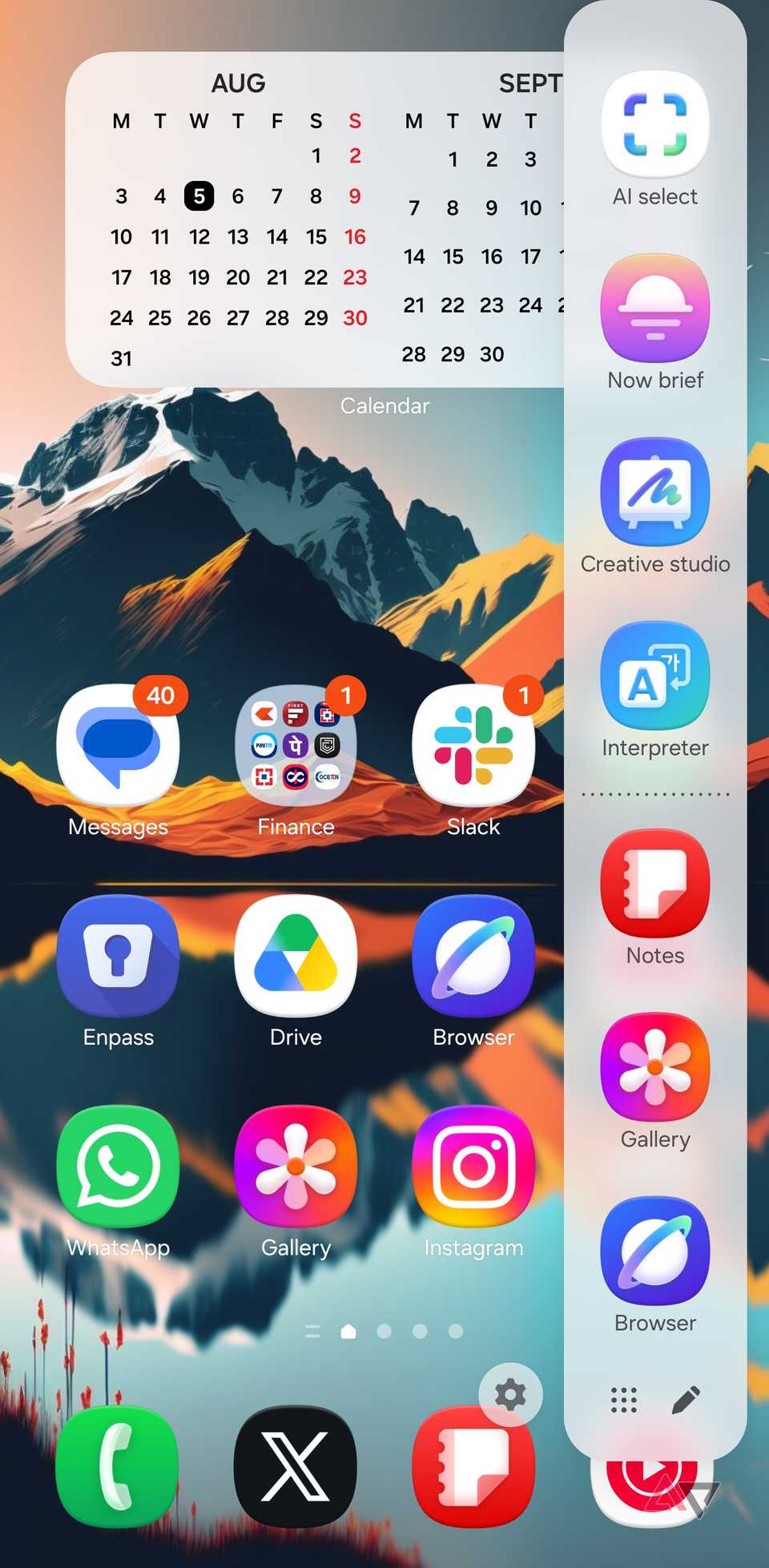 A screenshot showing edge panel on Samsung phone