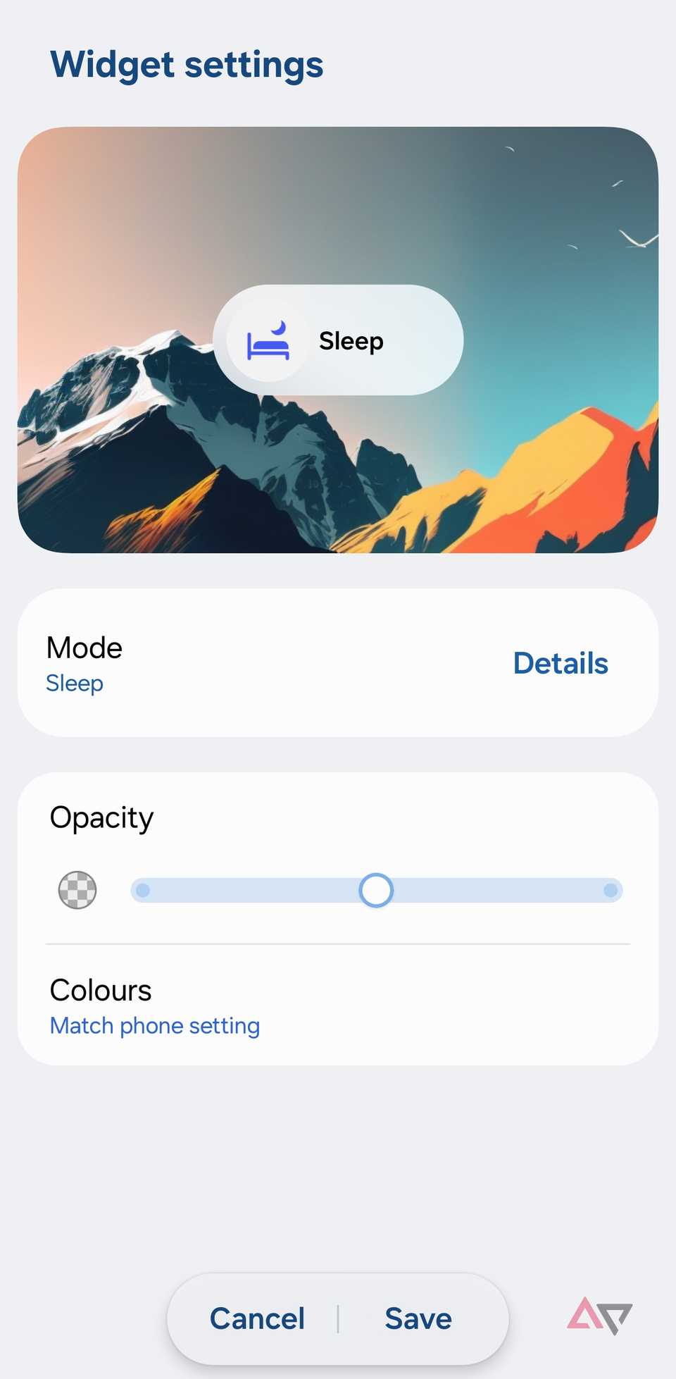 A screenshot showing widget settings