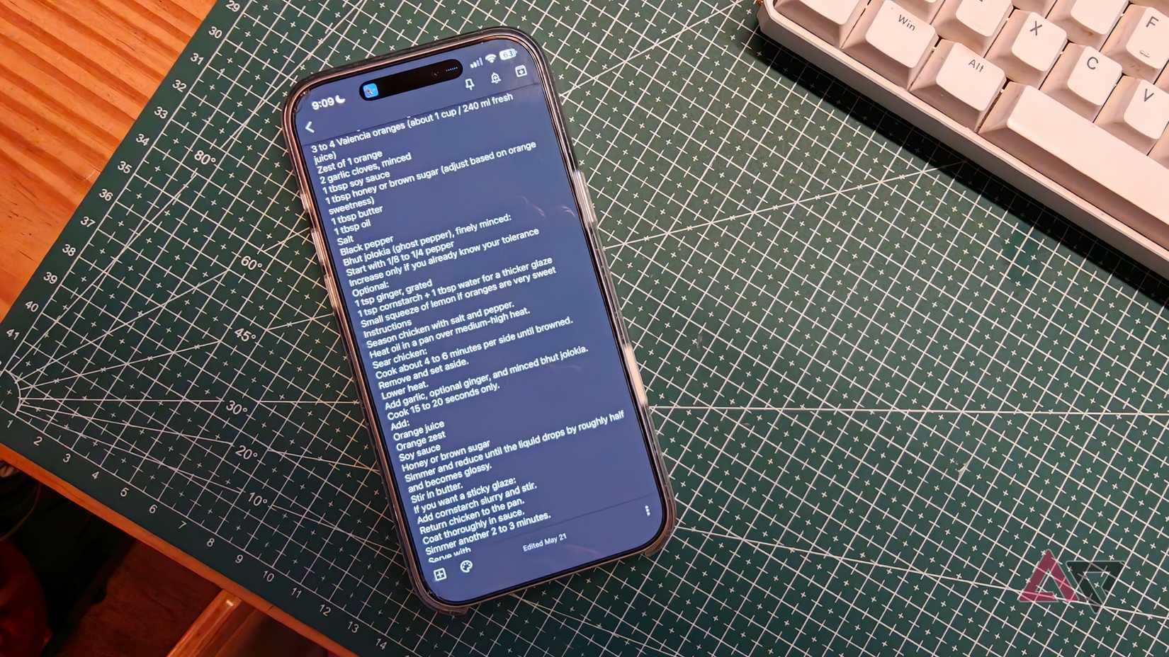 Google keep with a recipe open