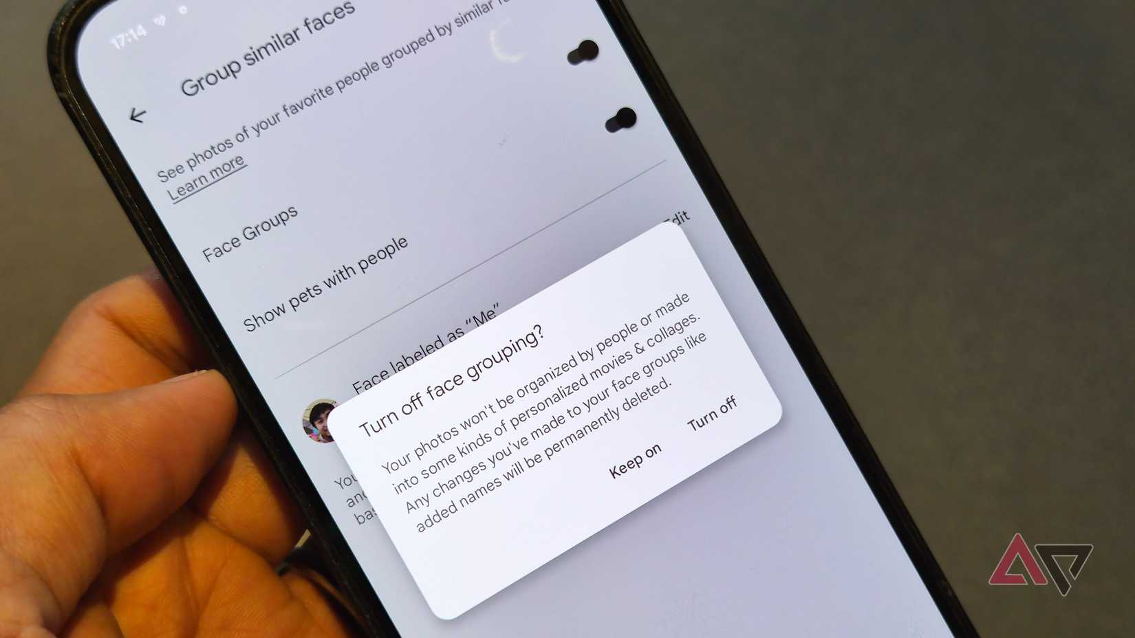 A Google Pixel phone showing the settings of Google Photos