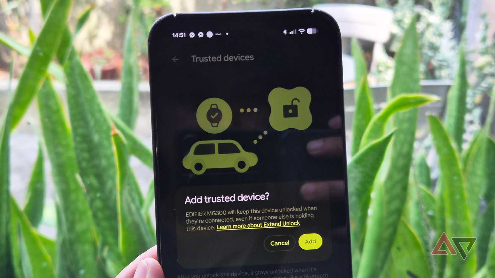 Google Pixel 9 Pro XL smartphone showing Android Extend Unlock feature
