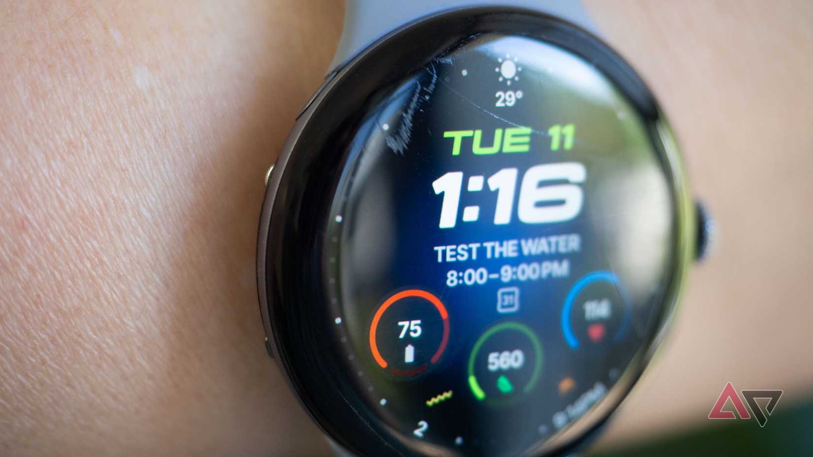Google Pixel Watch 4 glass scratches, top left