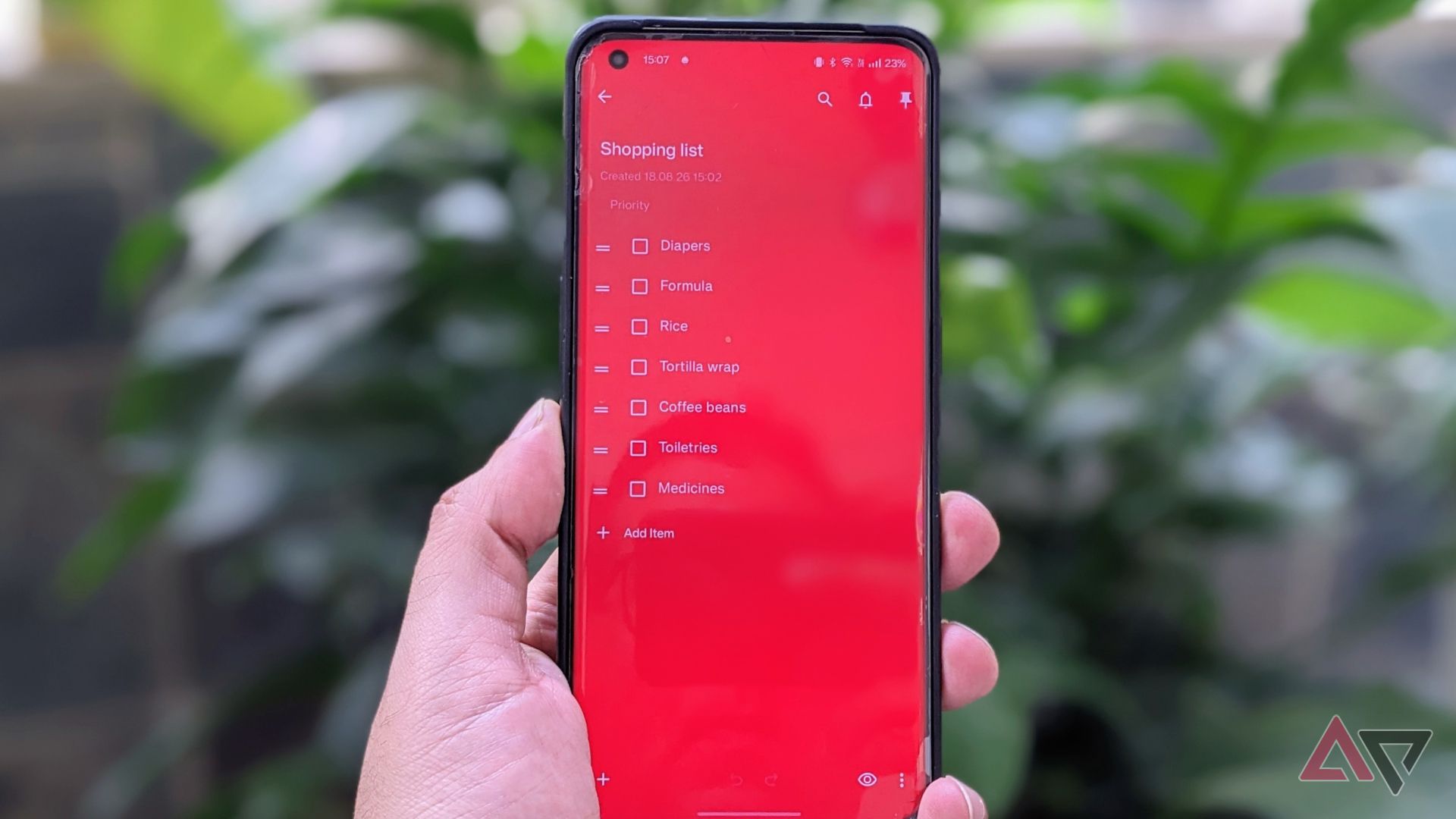 NotallyX on phone showing shopping list