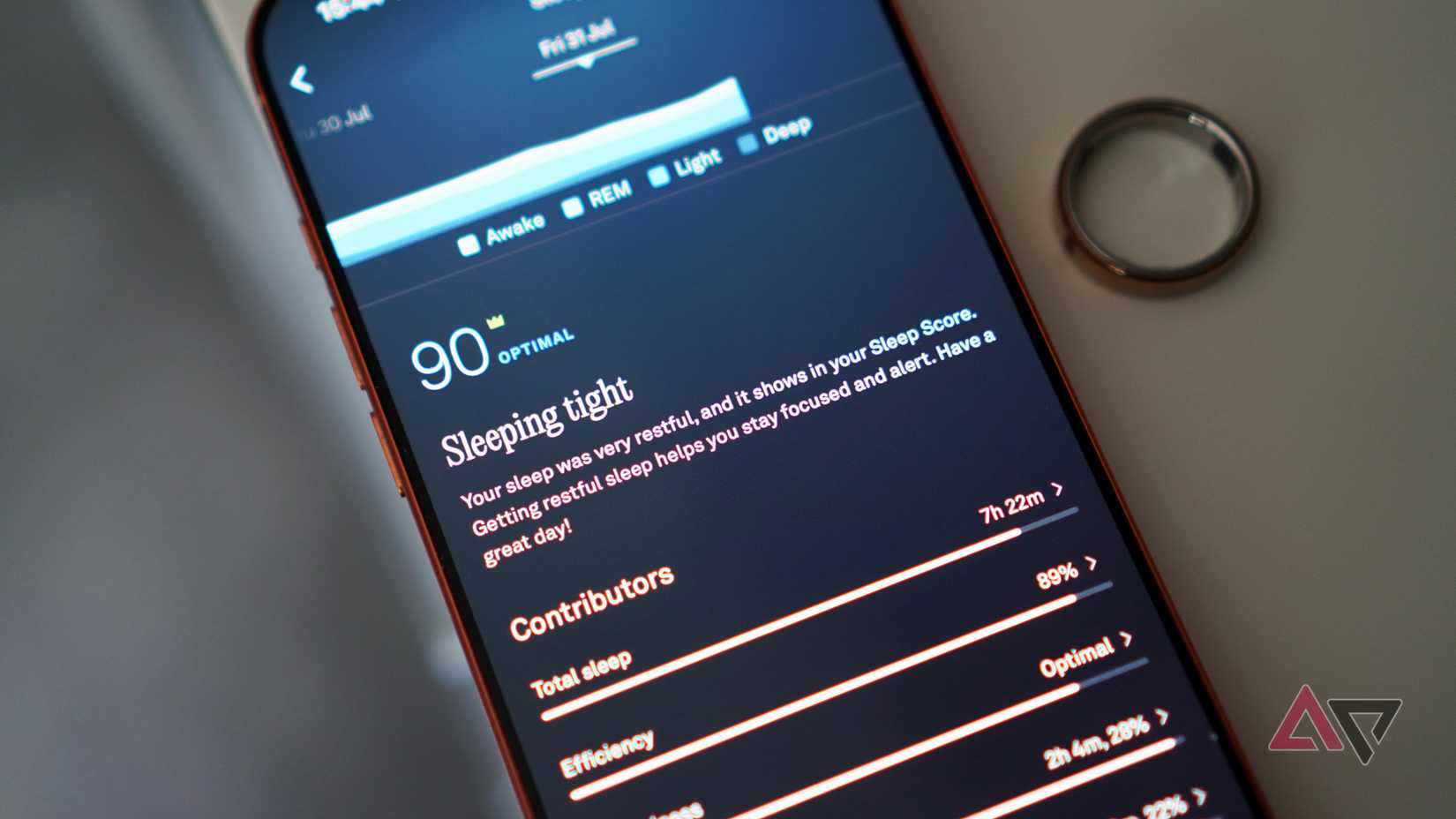 The Oura Ring 5's app, showing the sleep page