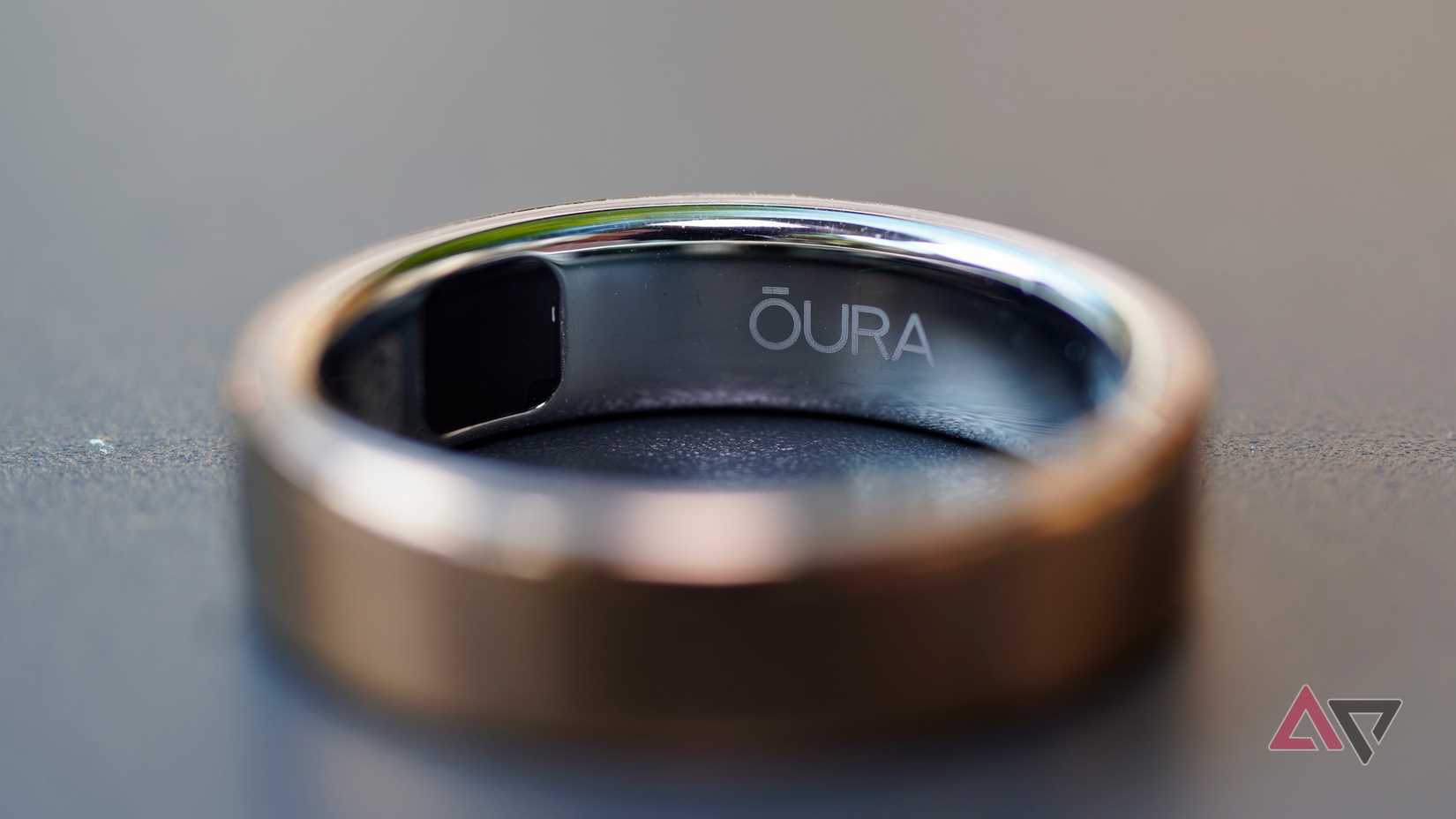 The Oura logo on the inside of the Oura Ring 5