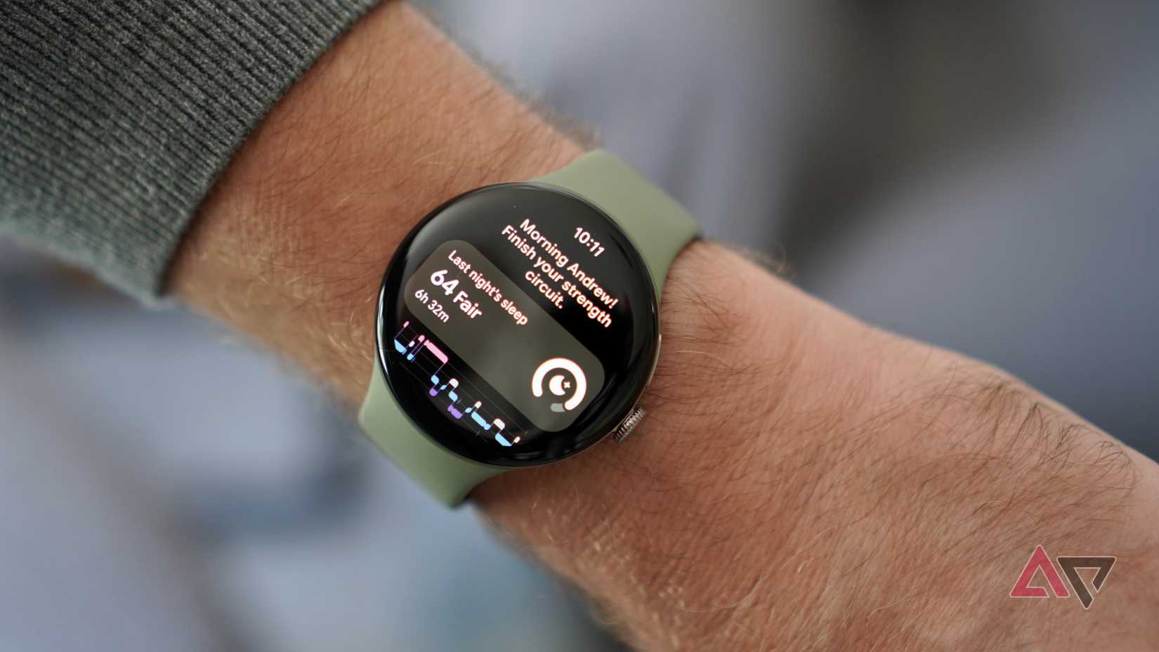 A person wearing the Google Pixel Watch 5. showing the morning report