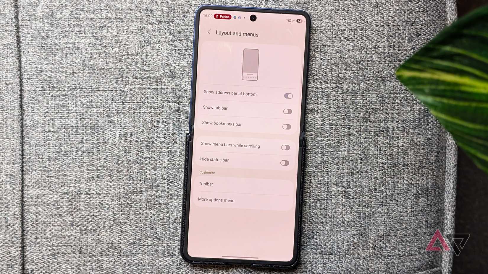 Samsung Browser layout and menu customizations