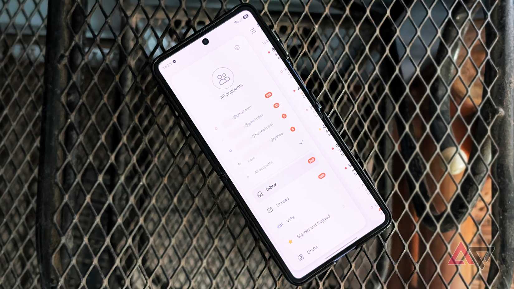 Multiple email accounts set up on Samsung Email app on Galaxy Z Flip 7 smartphone