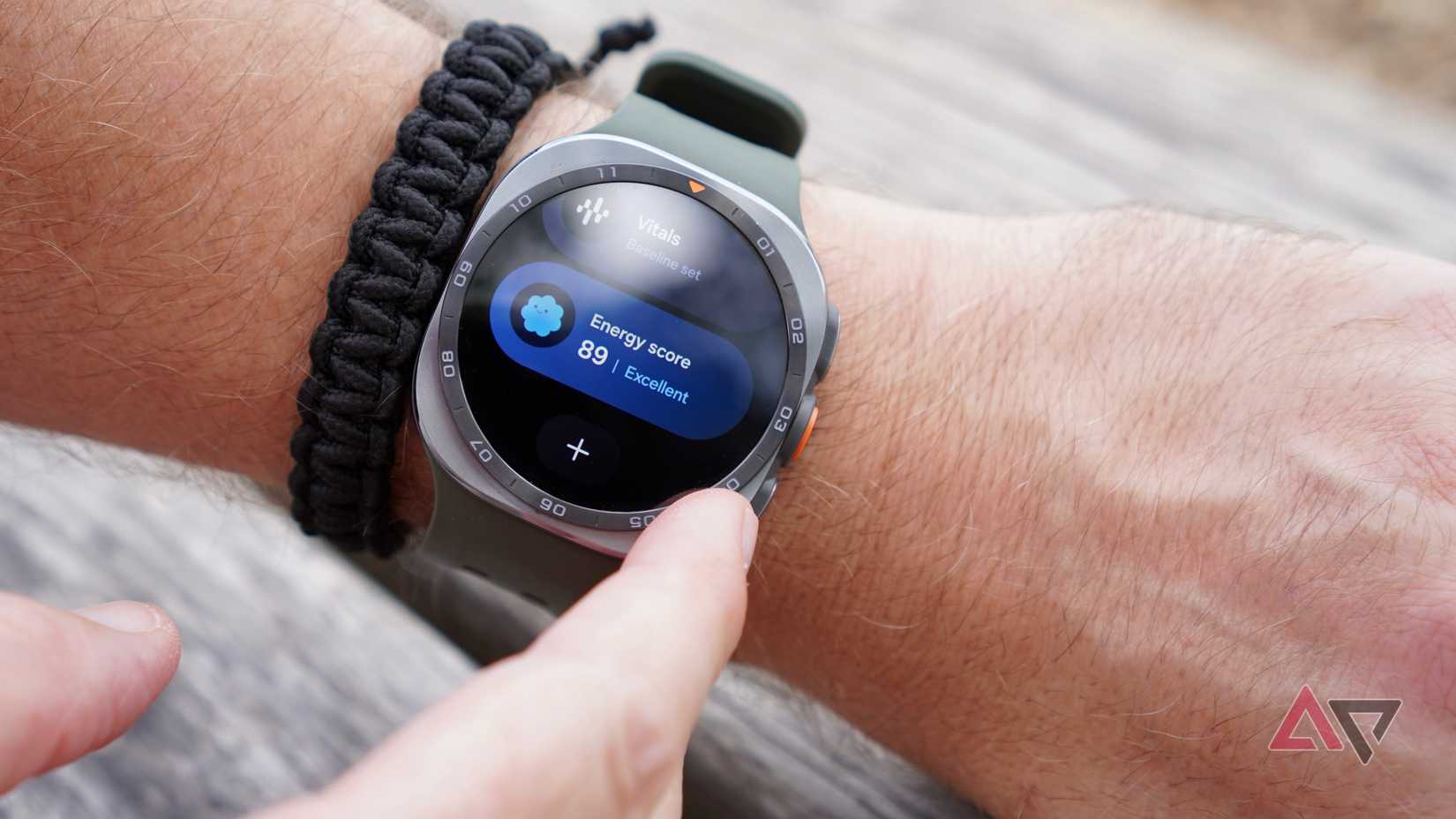 A person wearing the Samsung Galaxy Watch Ultra 2 showing the Energy Score