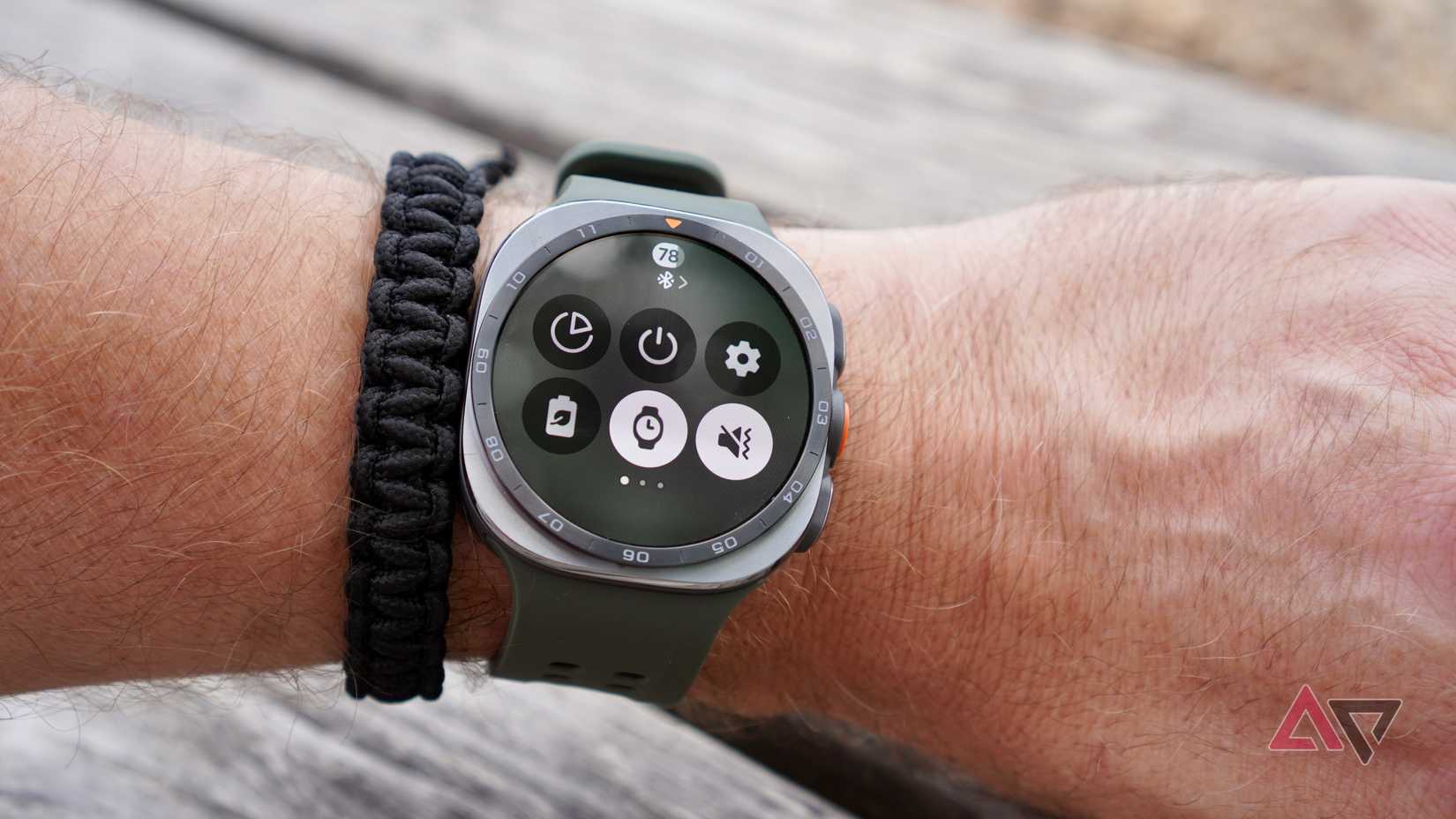 A person wearing the Samsung Galaxy Watch Ultra 2 showing the Quick Settings