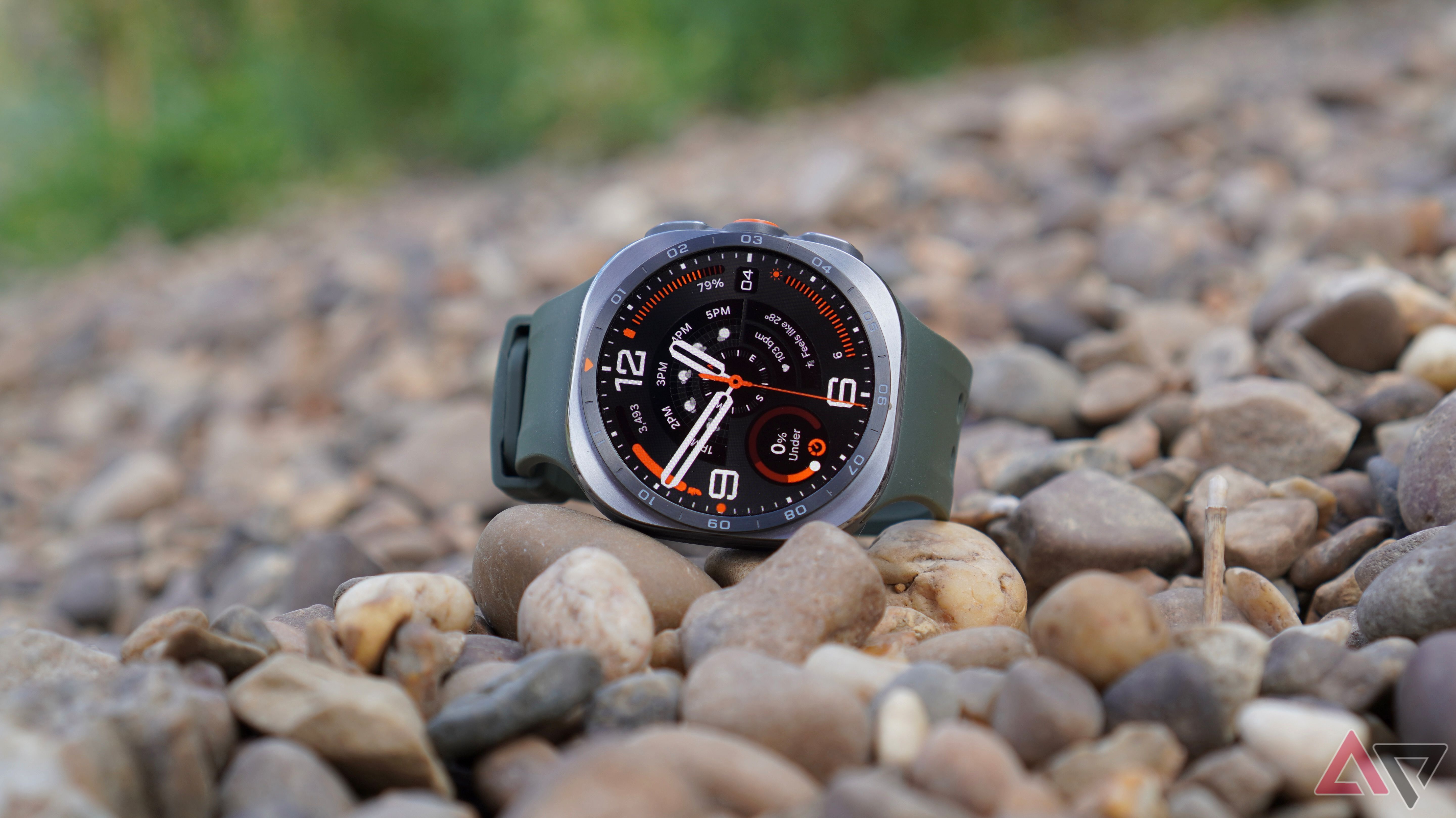 The Samsung Galaxy Watch Ultra 2 on some rocks