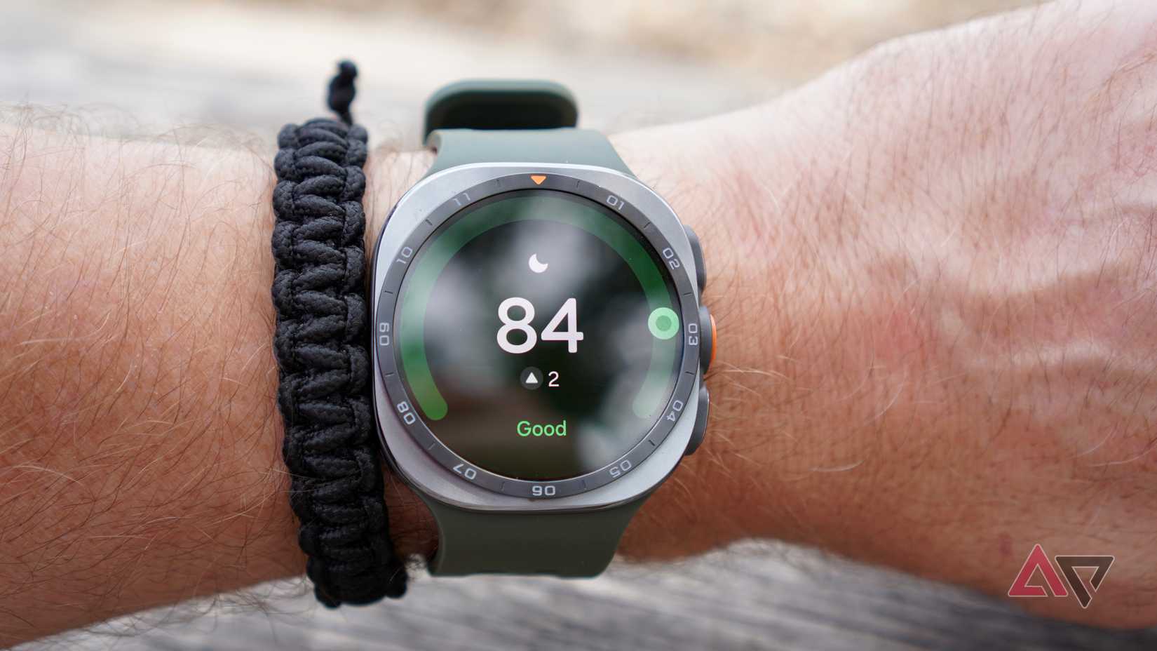 A person wearing the Samsung Galaxy Watch Ultra 2 showing the sleep mode