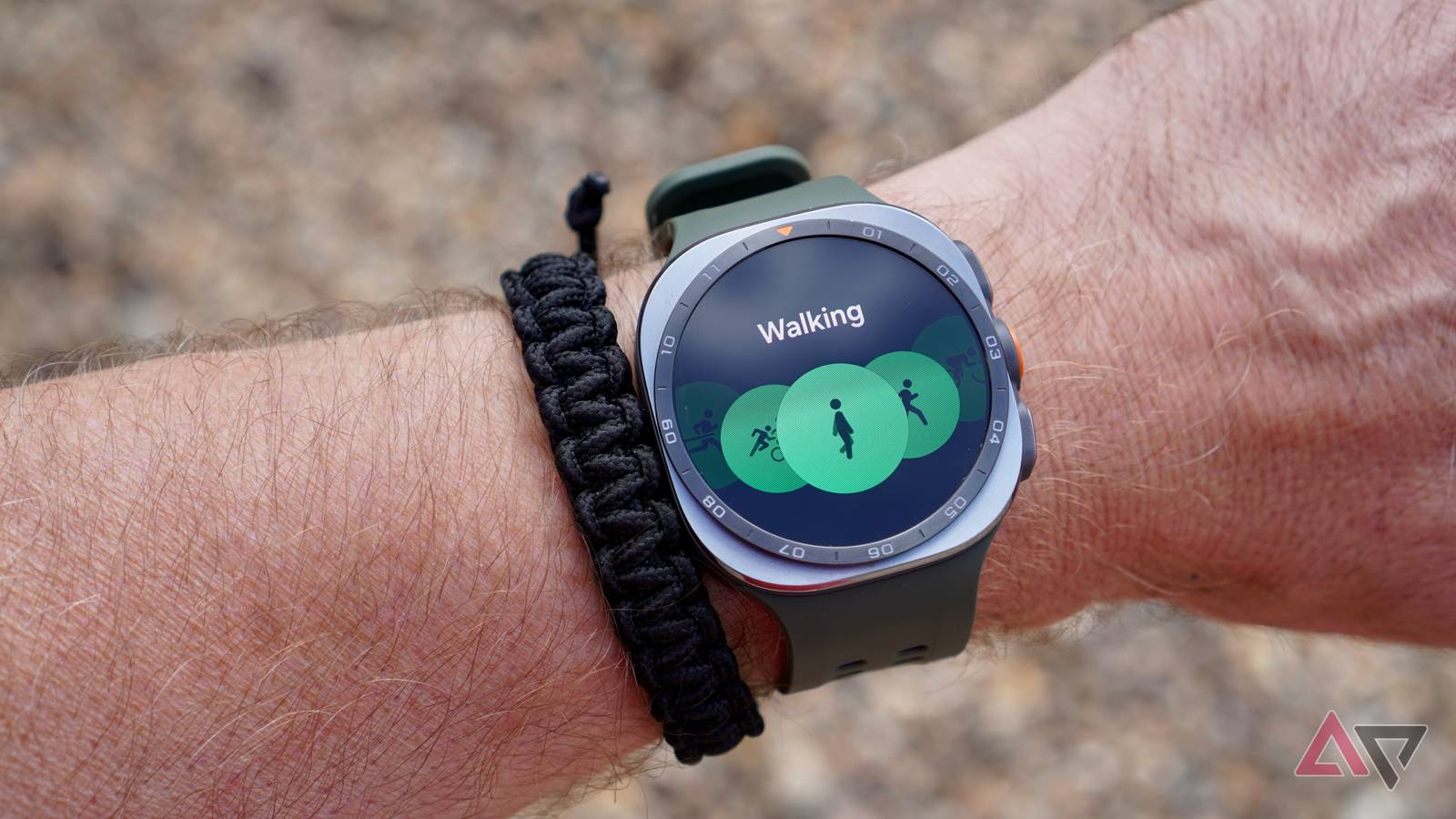A person wearing the Samsung Galaxy Watch Ultra 2 and using the workout mode