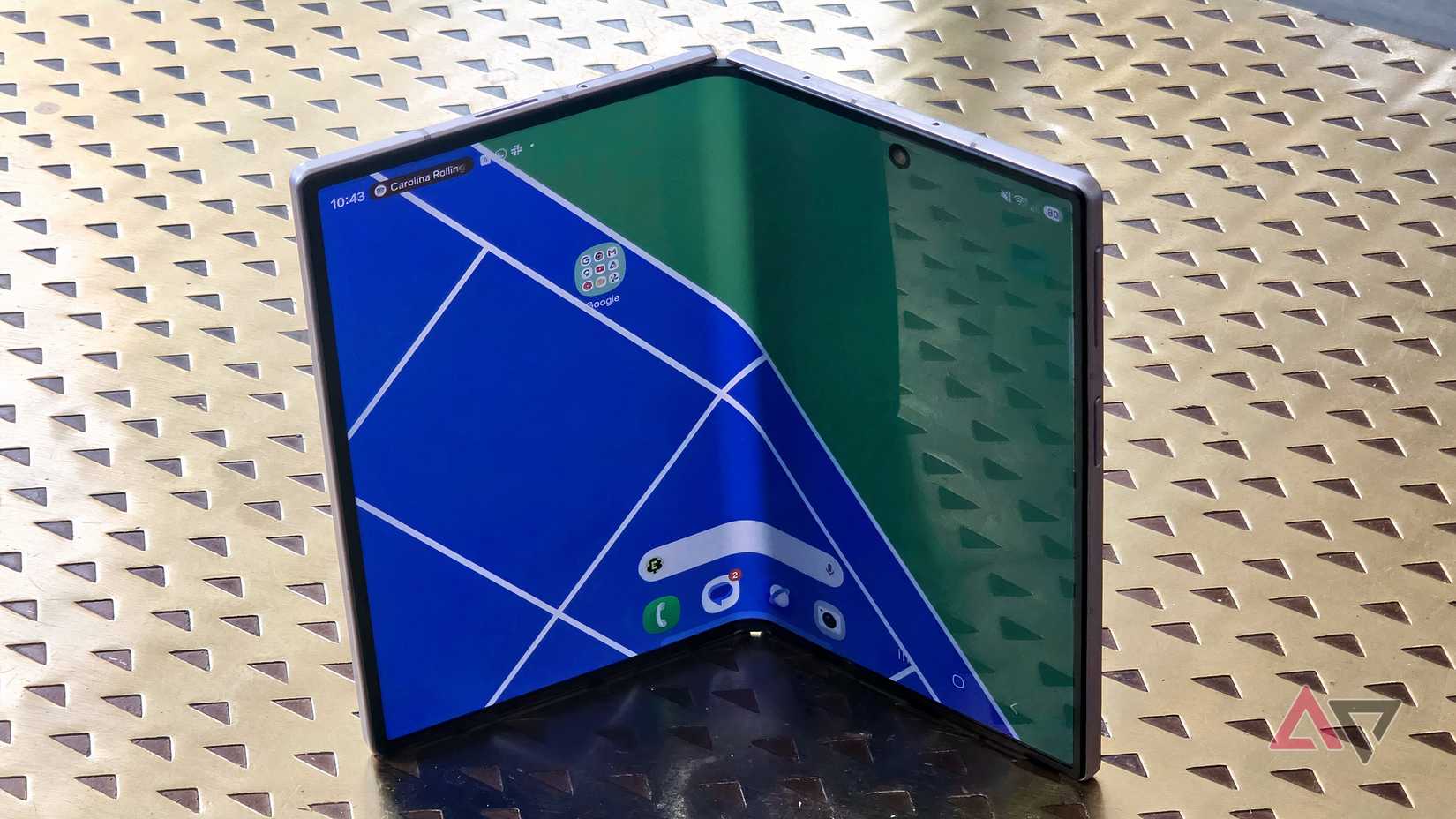 The Samsung Galaxy Z Fold 8 showing the Google app on its wide display.