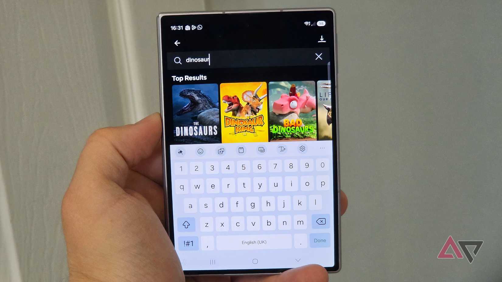 The Samsung Galaxy Z Fold 8's keyboard while in the Netflix app.