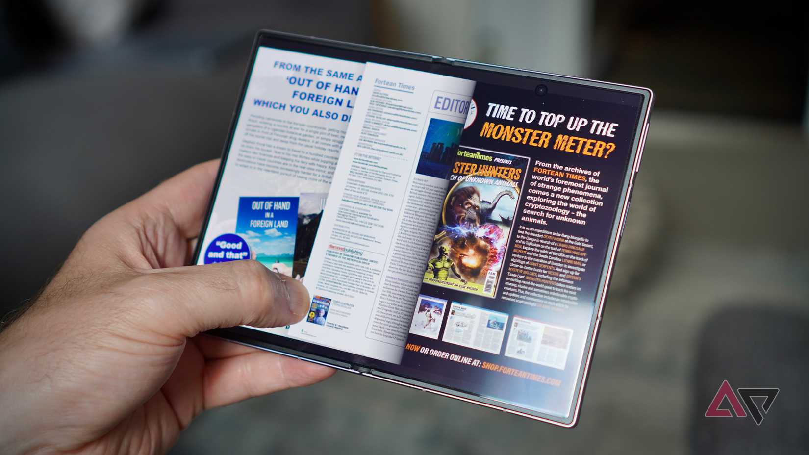A magazine in the Kindle app on the Samsung Galaxy Z Fold 8