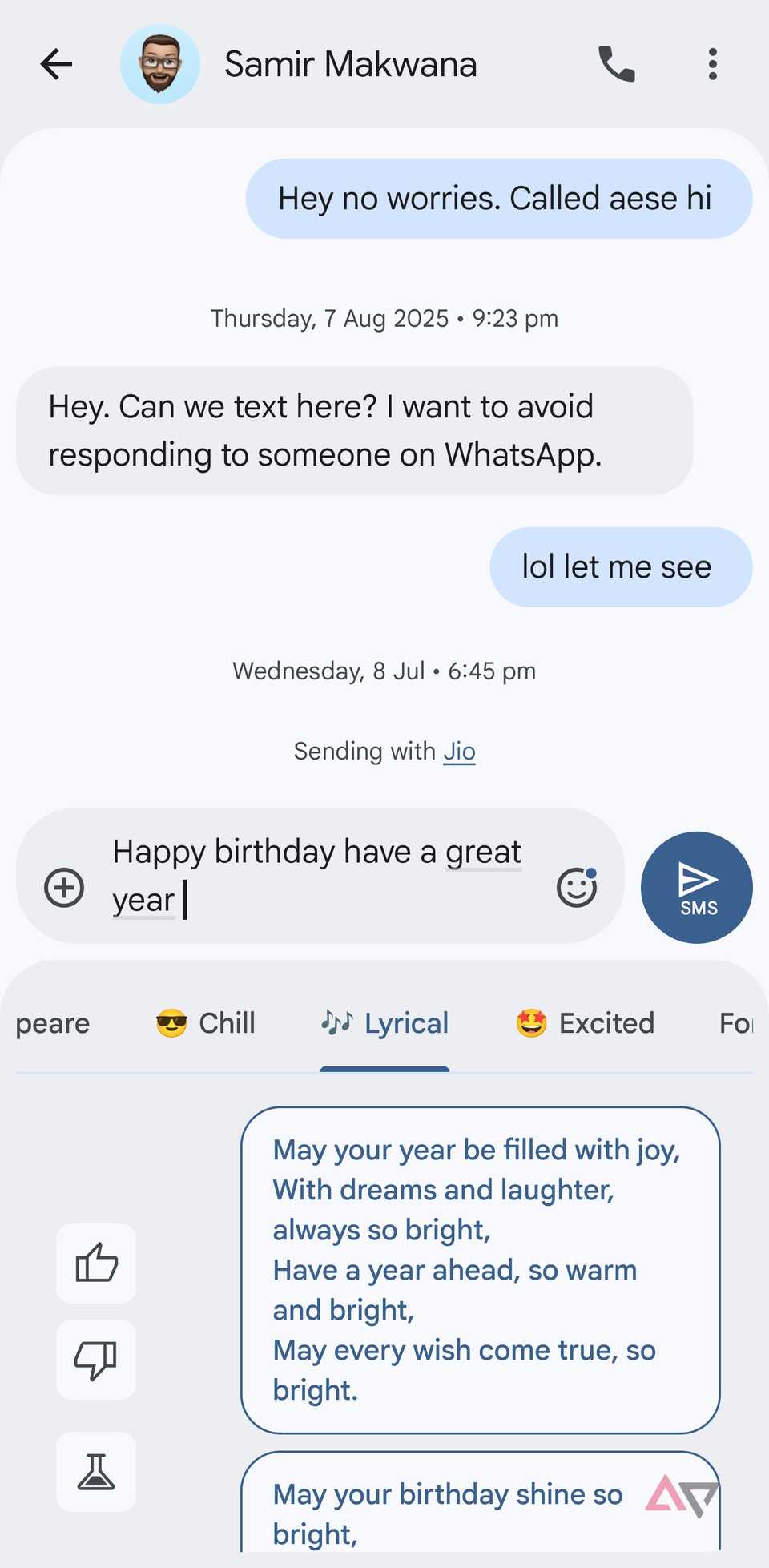 Magic Compose modifying a message 