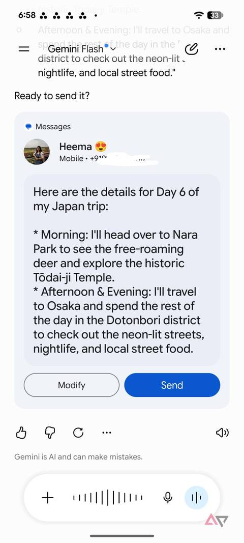 Gemini sharing message 